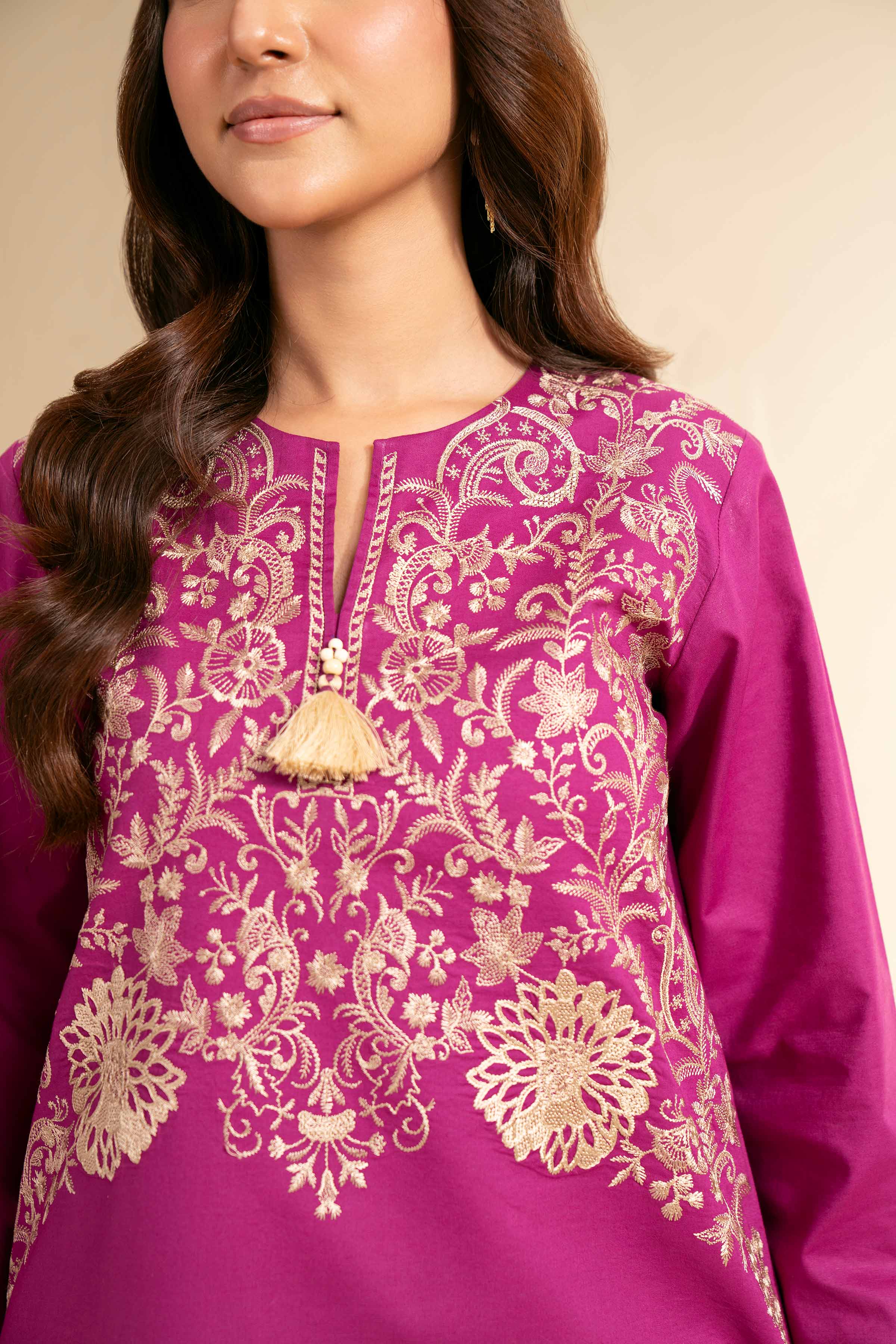 NishatUK - Magenta Embroidered   Cambric 2-piece unstitched Dress