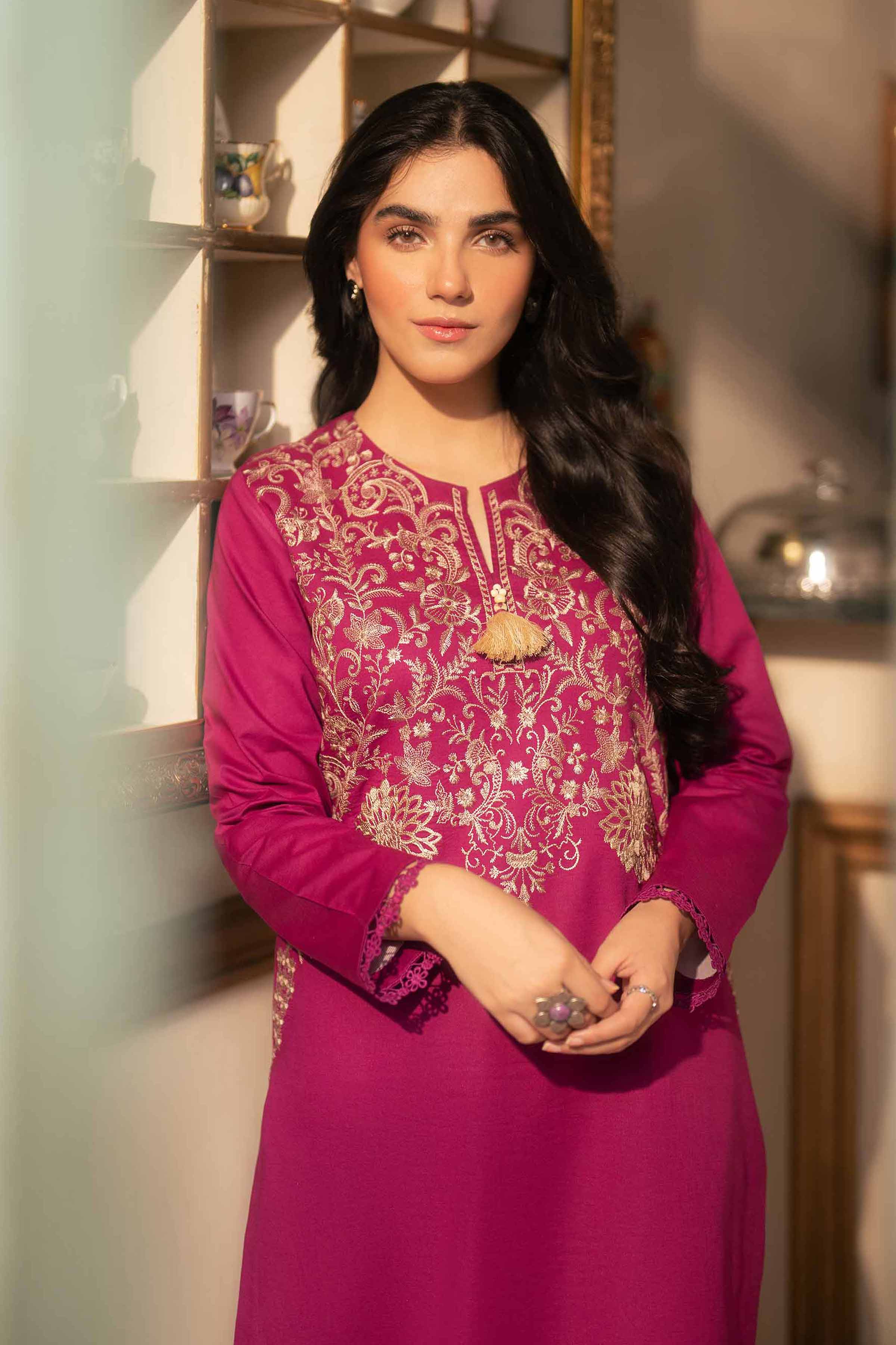 NishatUK - Magenta Embroidered   Cambric 2-piece unstitched Dress