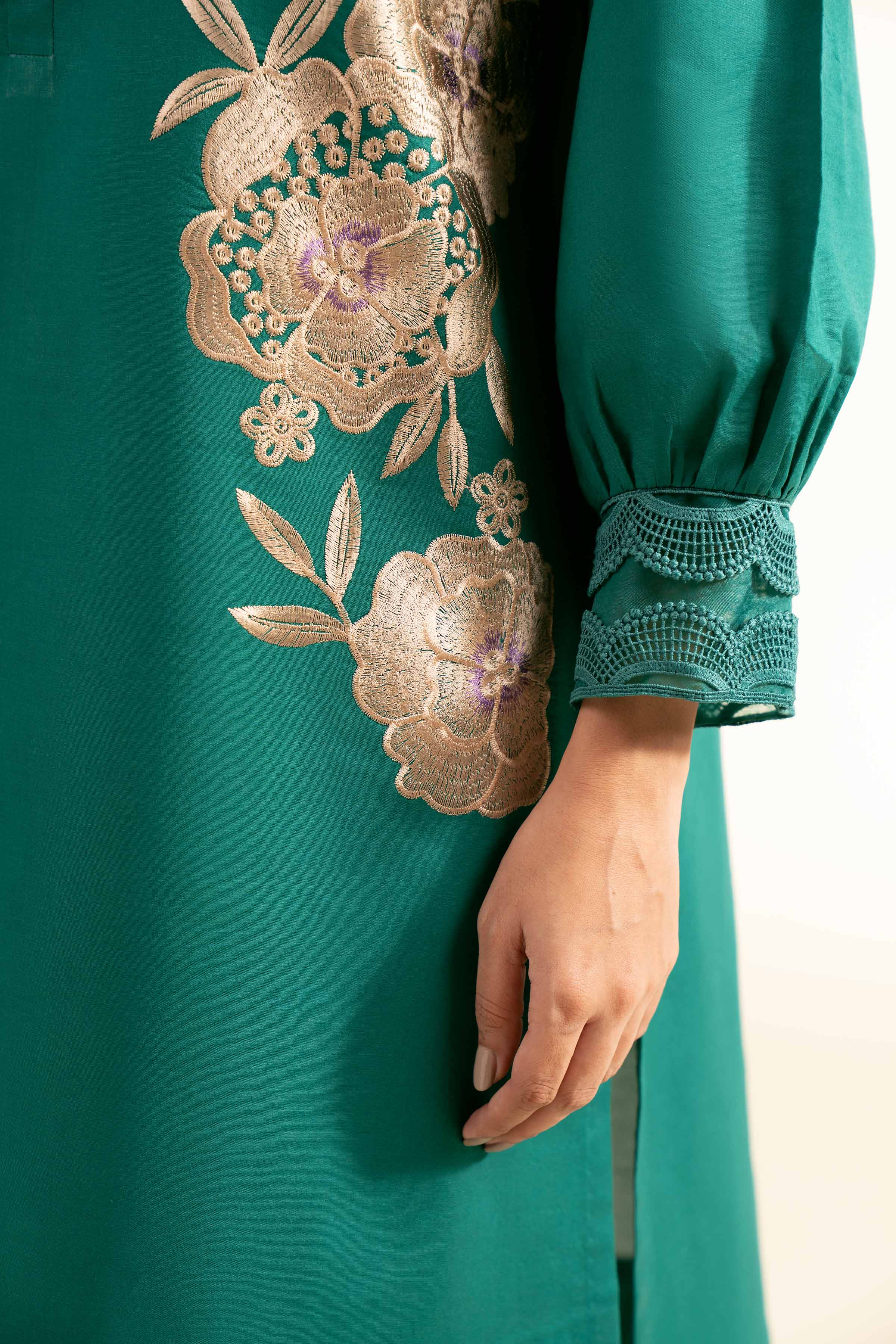 NishatUK - Green Embroidered  Cambric 2-piece unstitched Dress