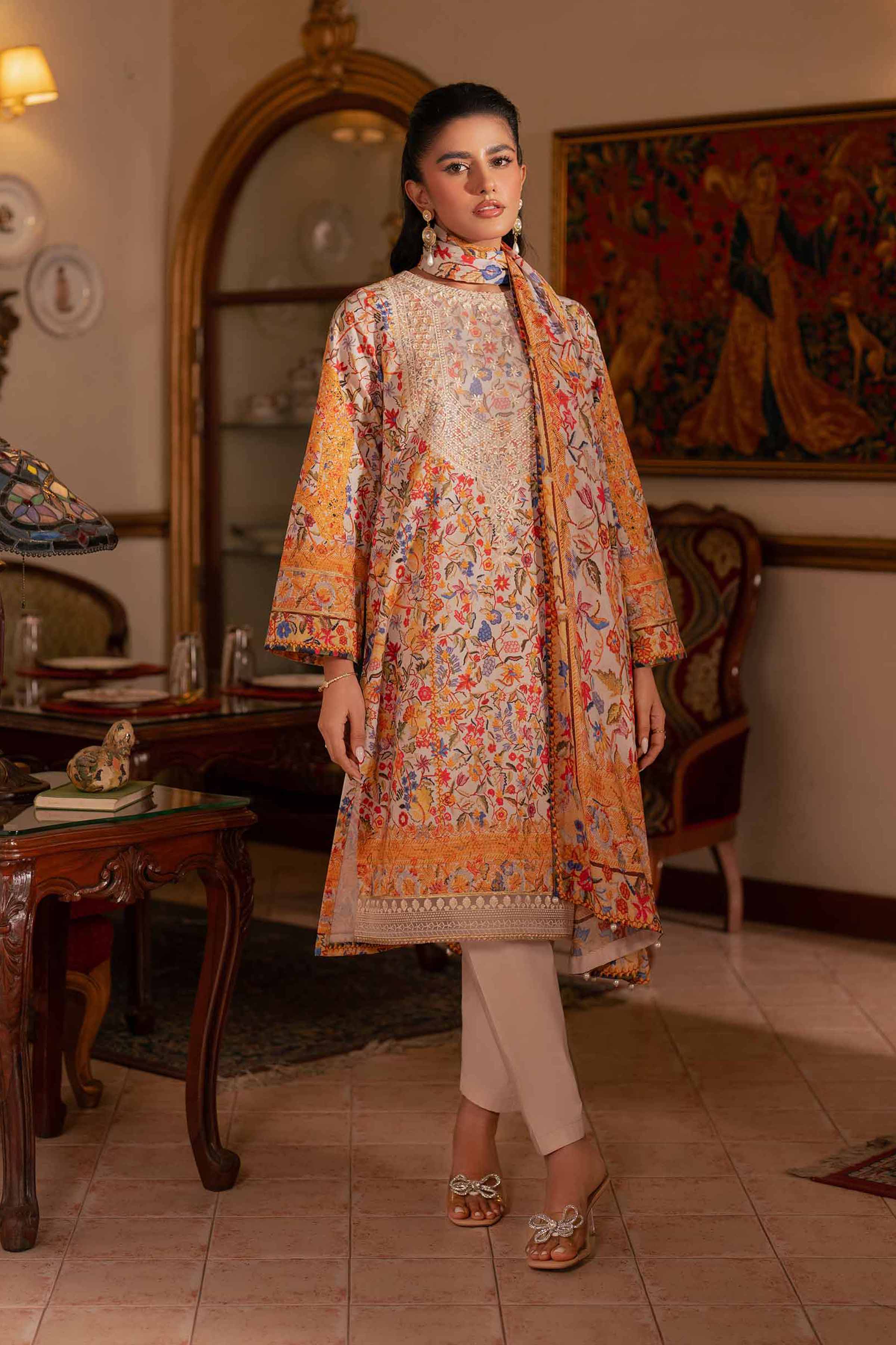 NishatUK - Grey Embroidered  Lawn 3-piece unstitched Suit