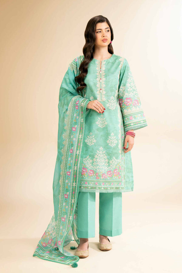 NishatUK - Green Printed  Cambric 3-piece unstitched Suit