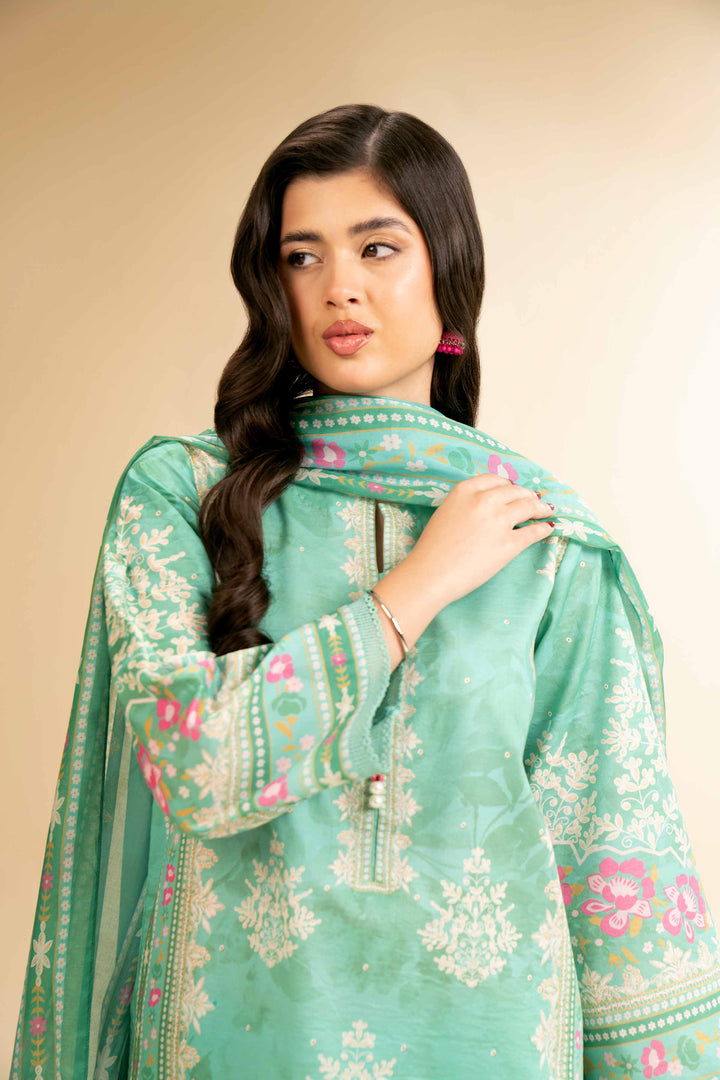 NishatUK - Green Printed  Cambric 3-piece unstitched Suit