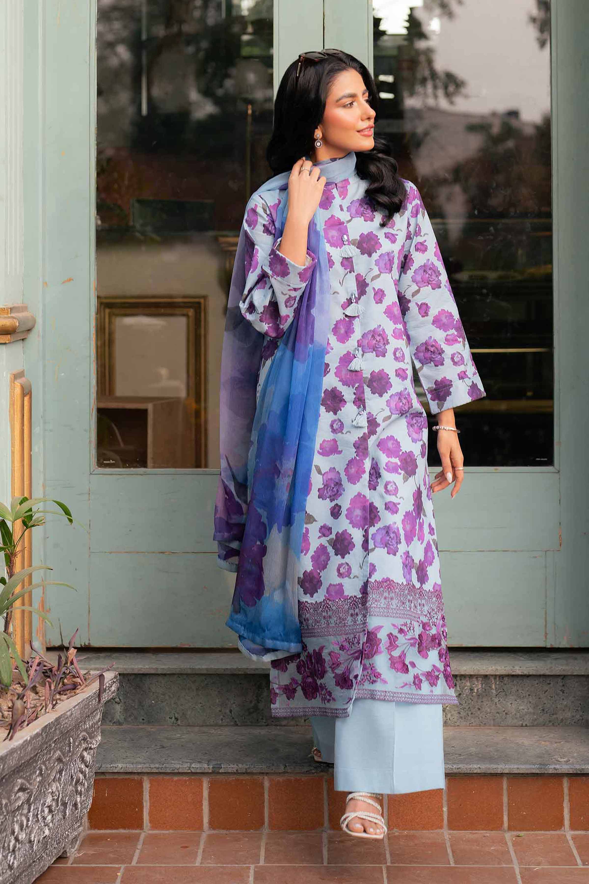 NishatUK - Blue Embroidered  Lawn 3-piece unstitched Suit