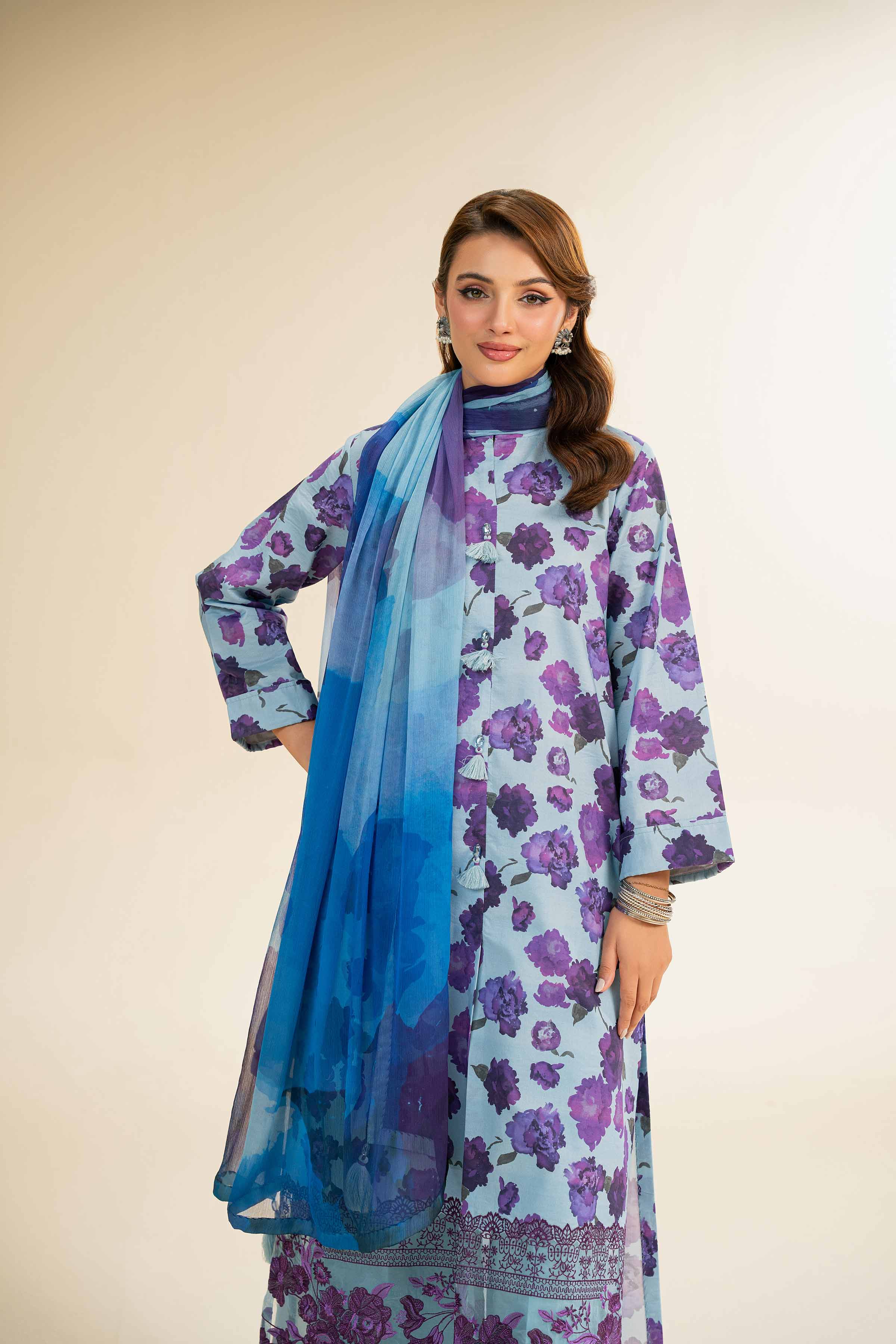 NishatUK - Blue Embroidered  Lawn 3-piece unstitched Suit