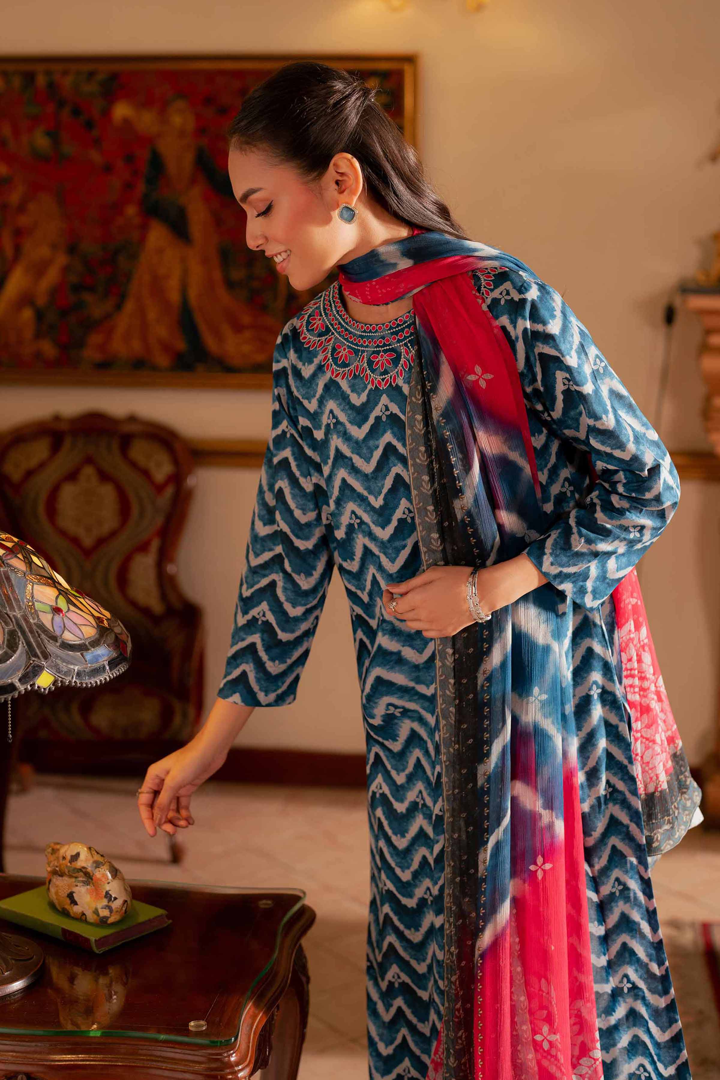 NishatUK - Blue Embroidered  Lawn 3-piece unstitched Suit