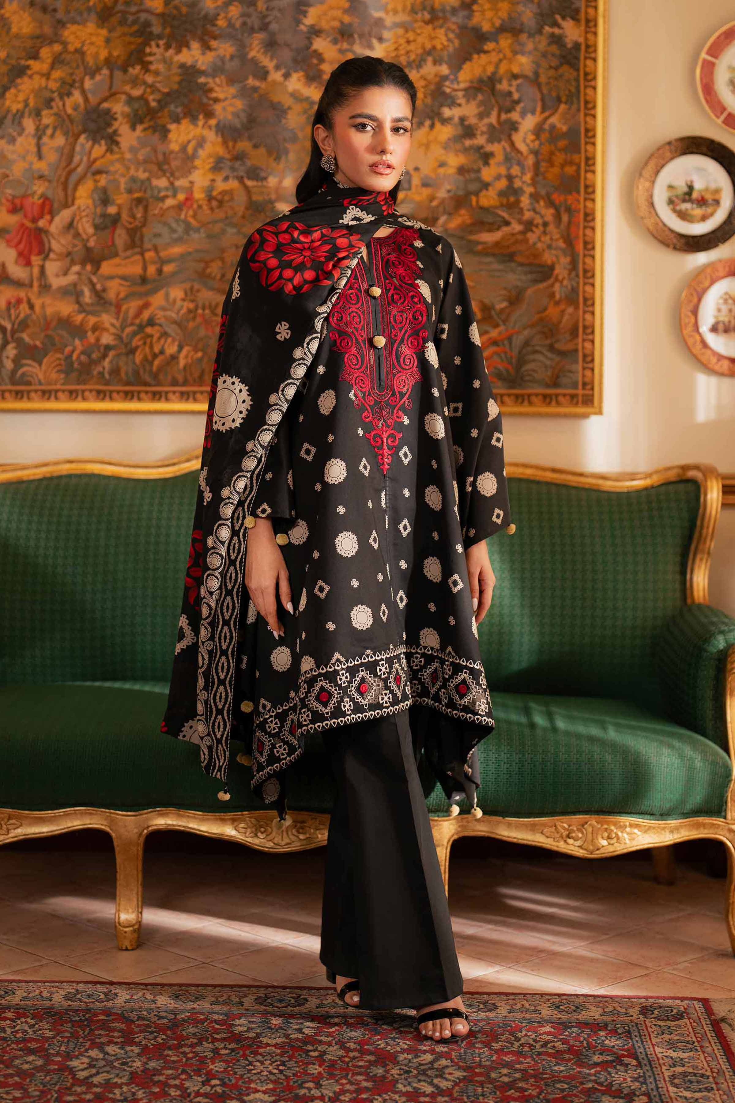 NishatUK - Black Embroidered  Lawn 3-piece unstitched Suit