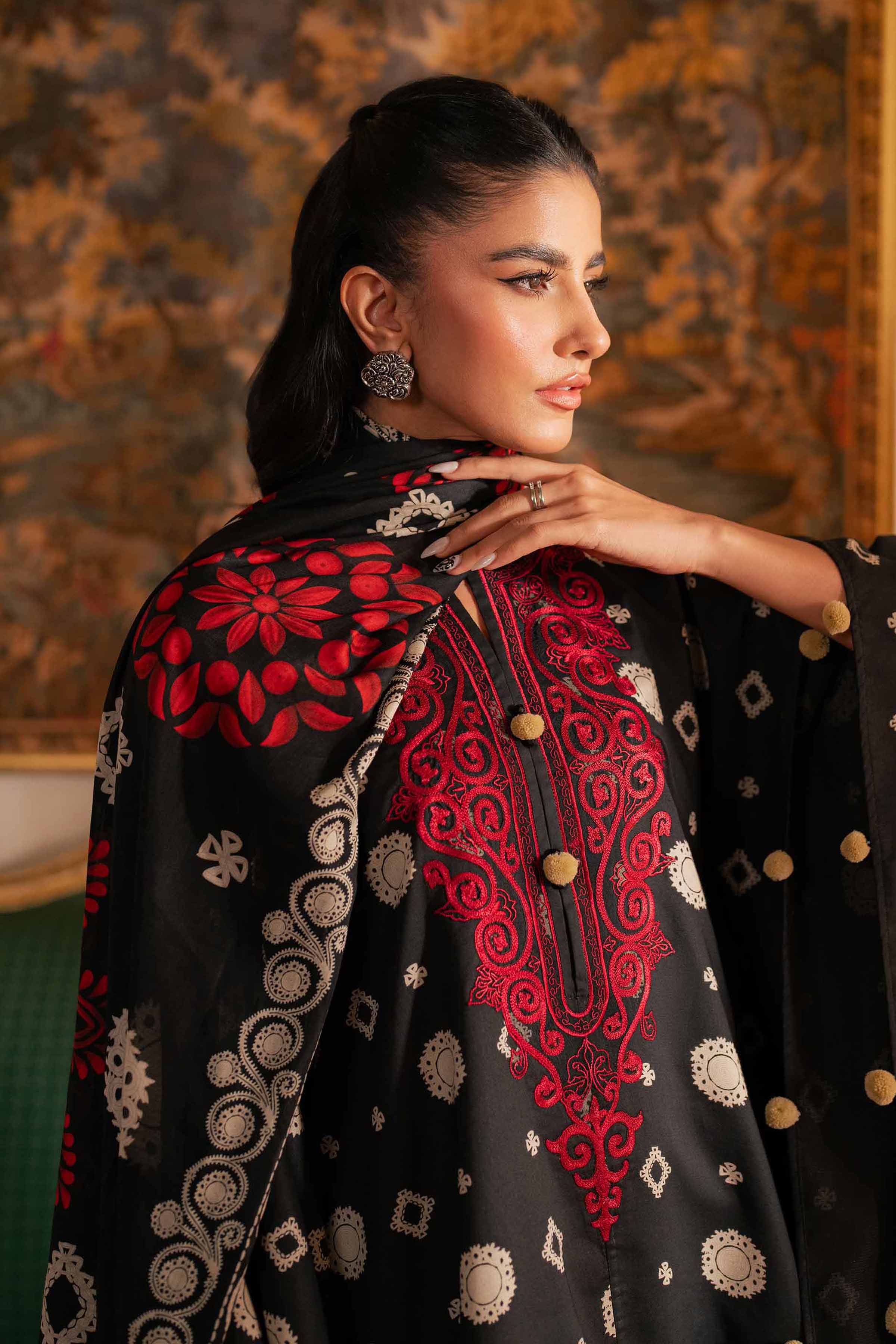 NishatUK - Black Embroidered  Lawn 3-piece unstitched Suit
