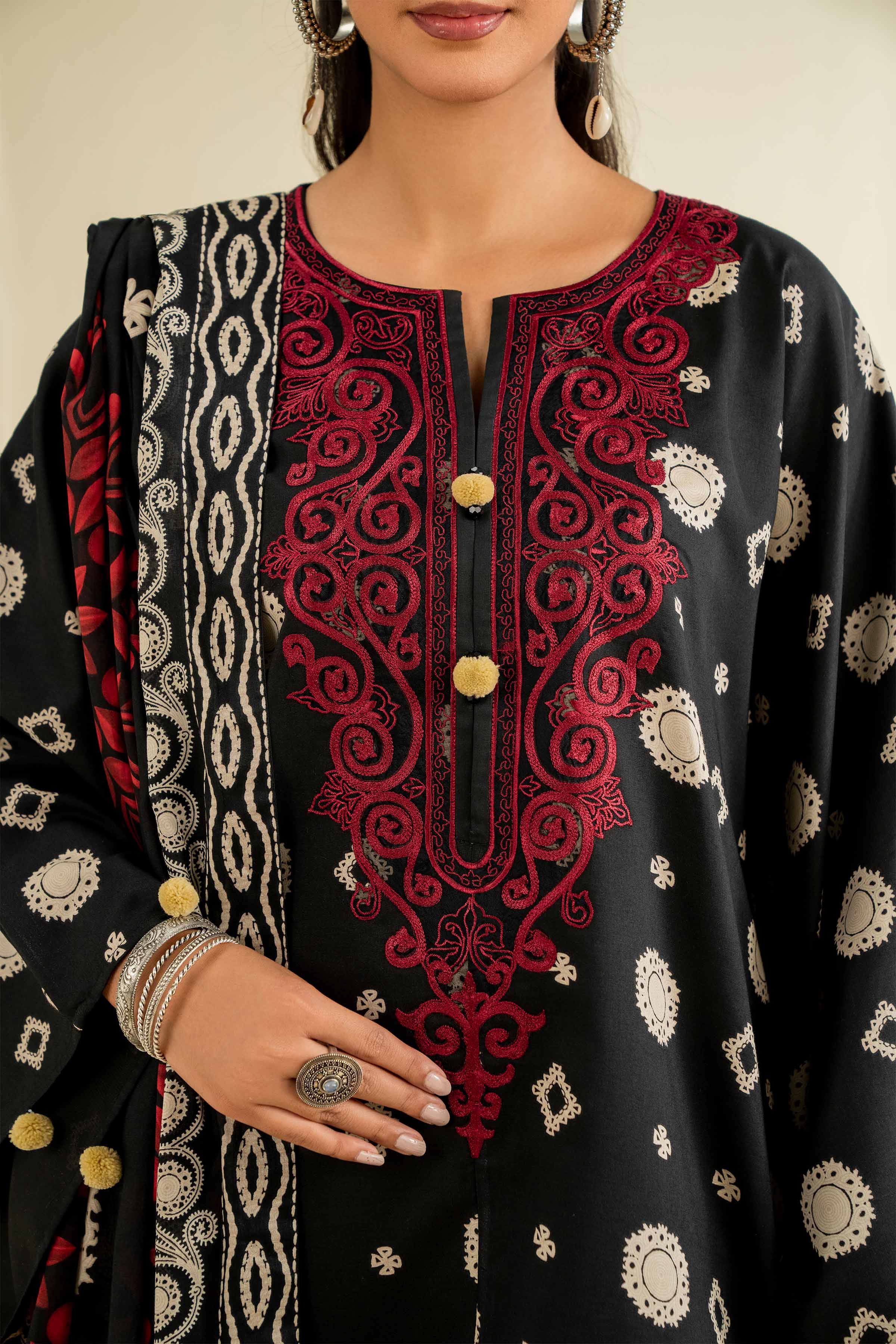 NishatUK - Black Embroidered  Lawn 3-piece unstitched Suit