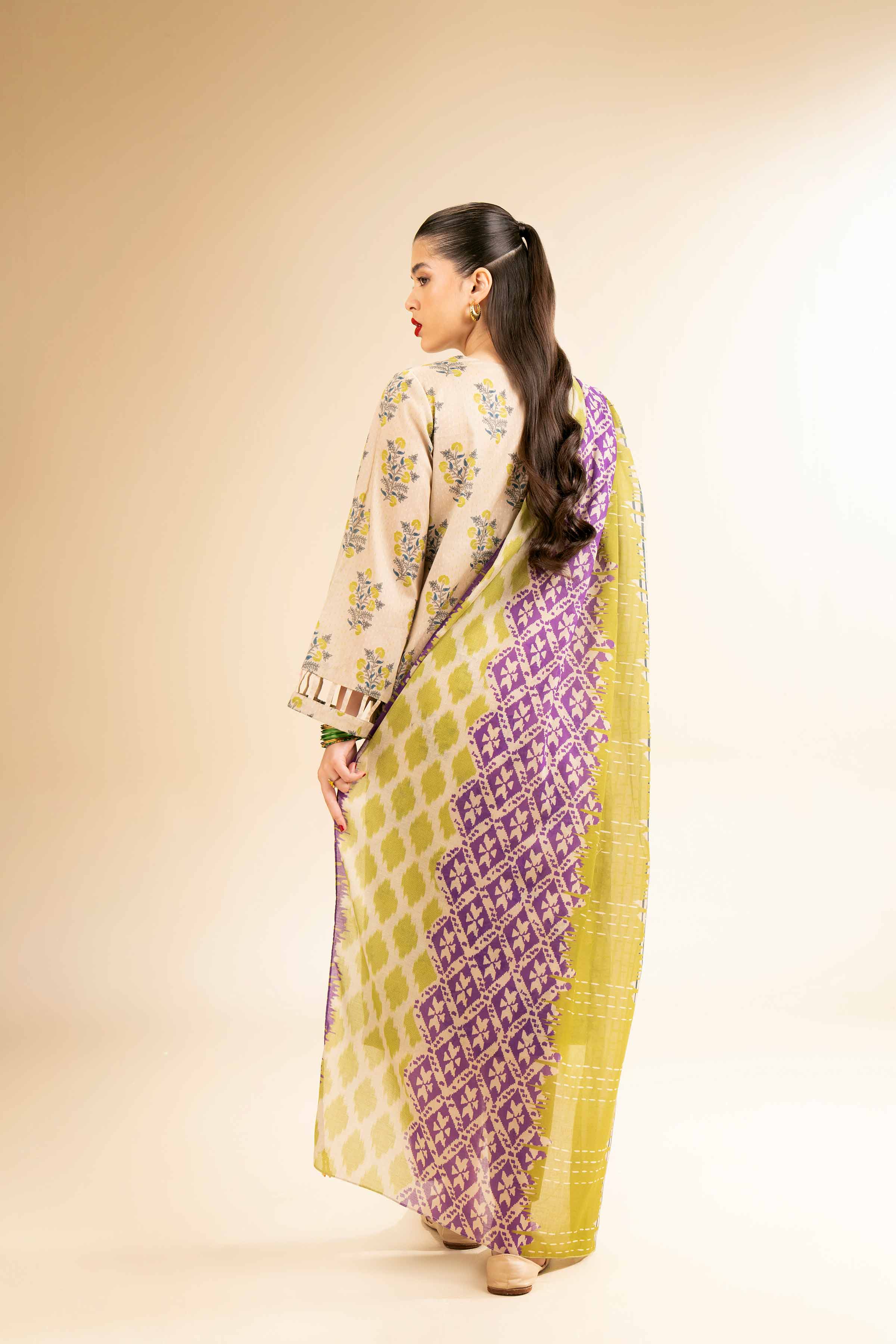 NishatUK - Skin & Brown Printed Lawn 3-piece unstitched Suit