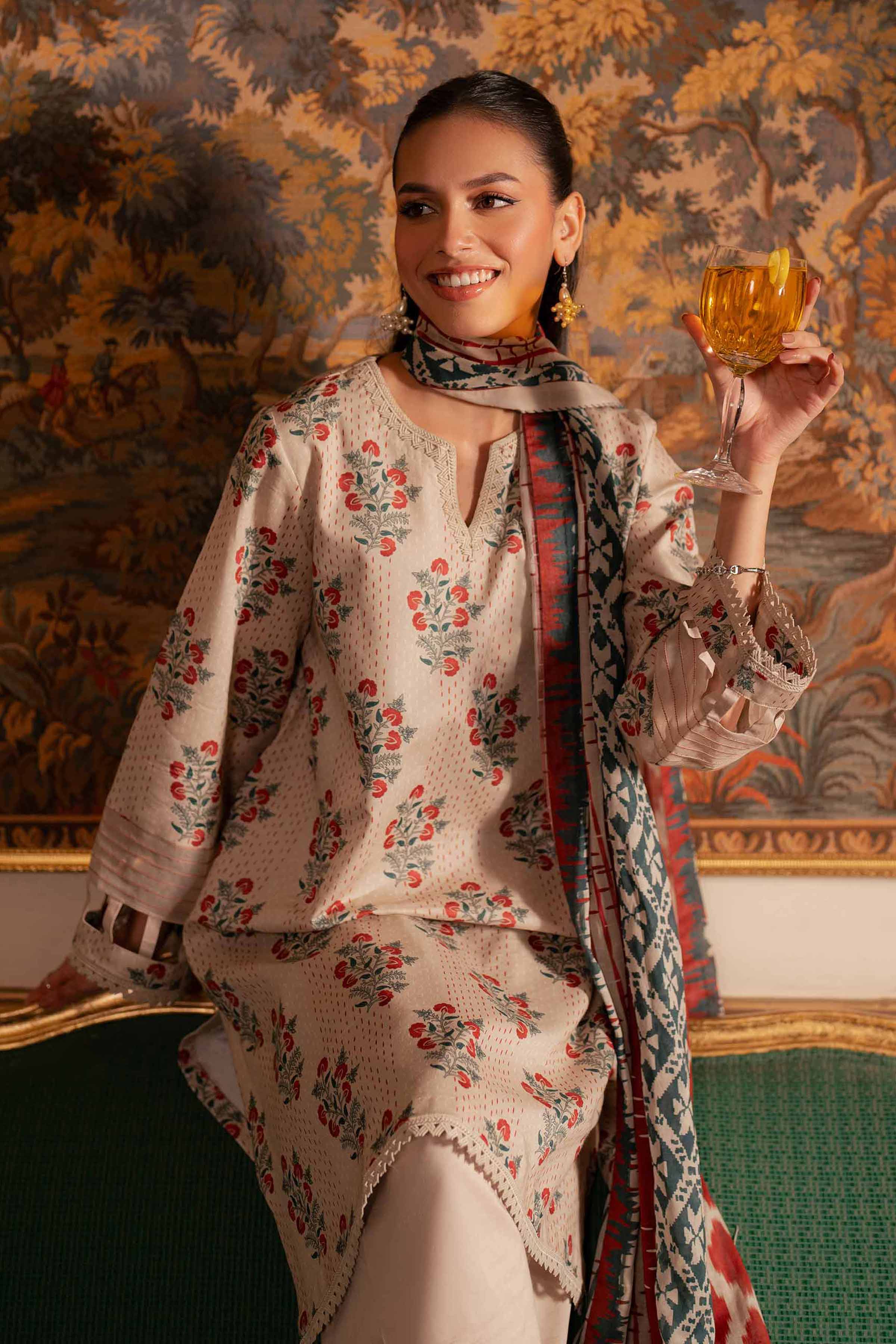 NishatUK - Purple & Beige Printed Lawn 3-piece unstitched Suit