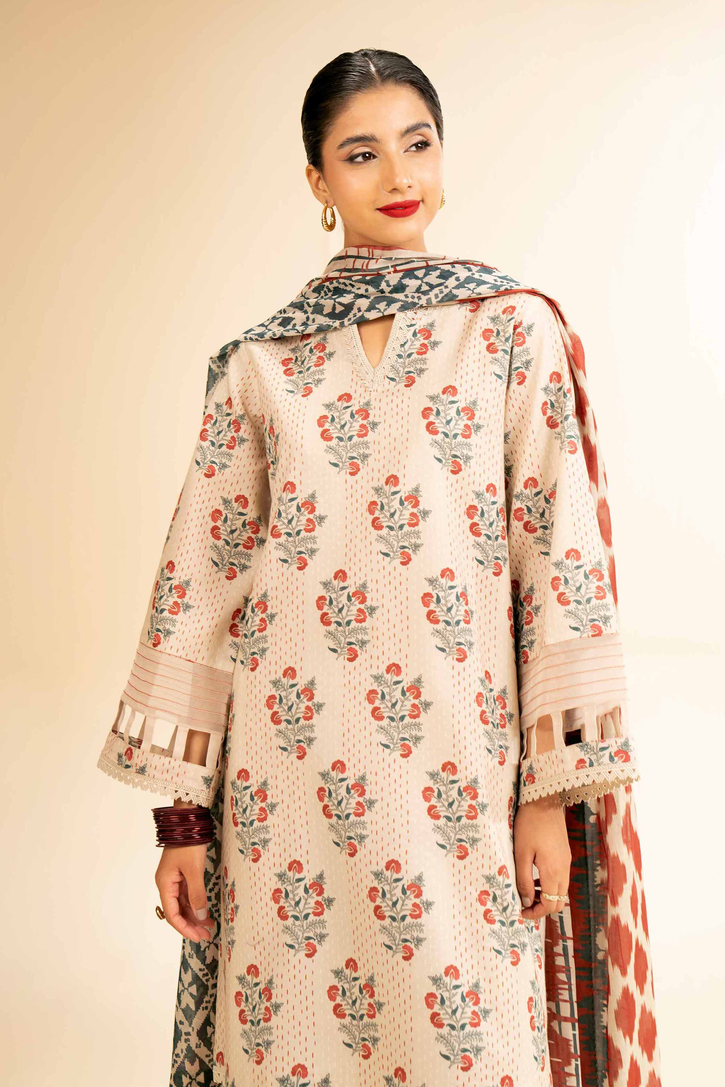 NishatUK - Purple & Beige Printed Lawn 3-piece unstitched Suit