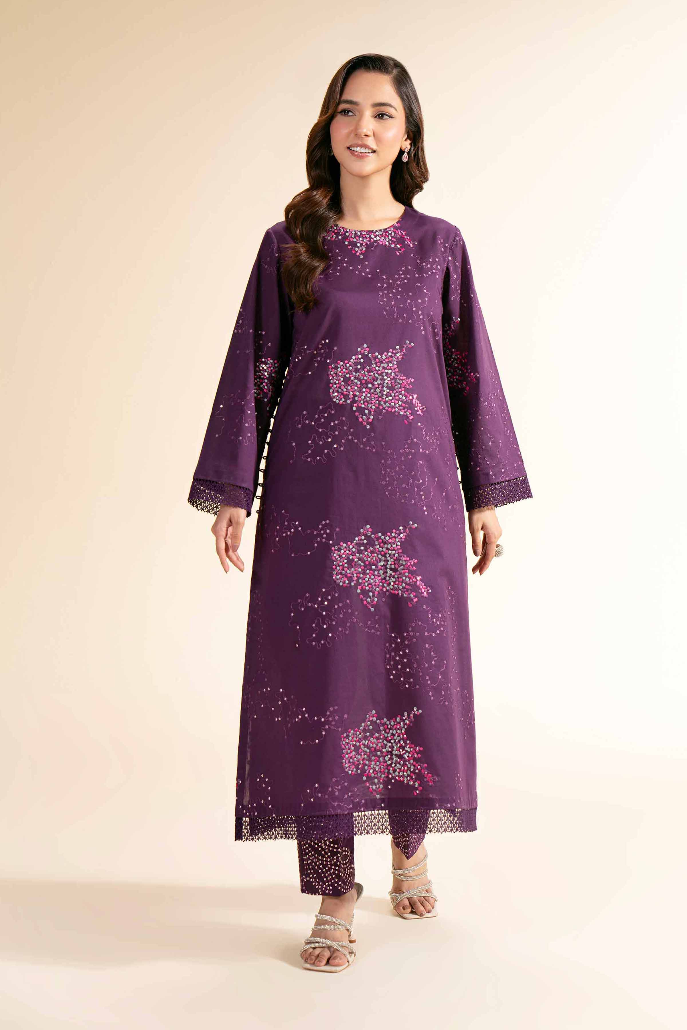 NishatUK - Purple Embroidered   Cambric 2-piece unstitched Dress