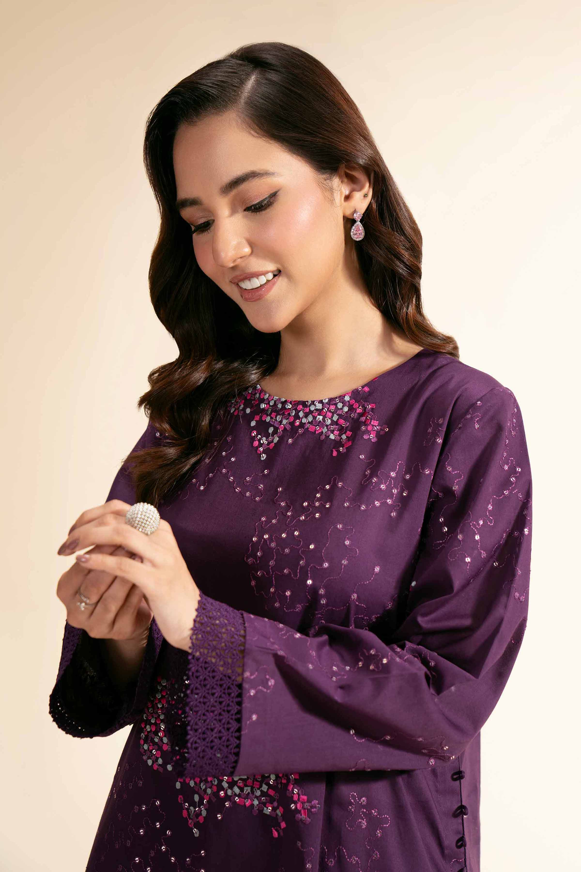 NishatUK - Purple Embroidered   Cambric 2-piece unstitched Dress