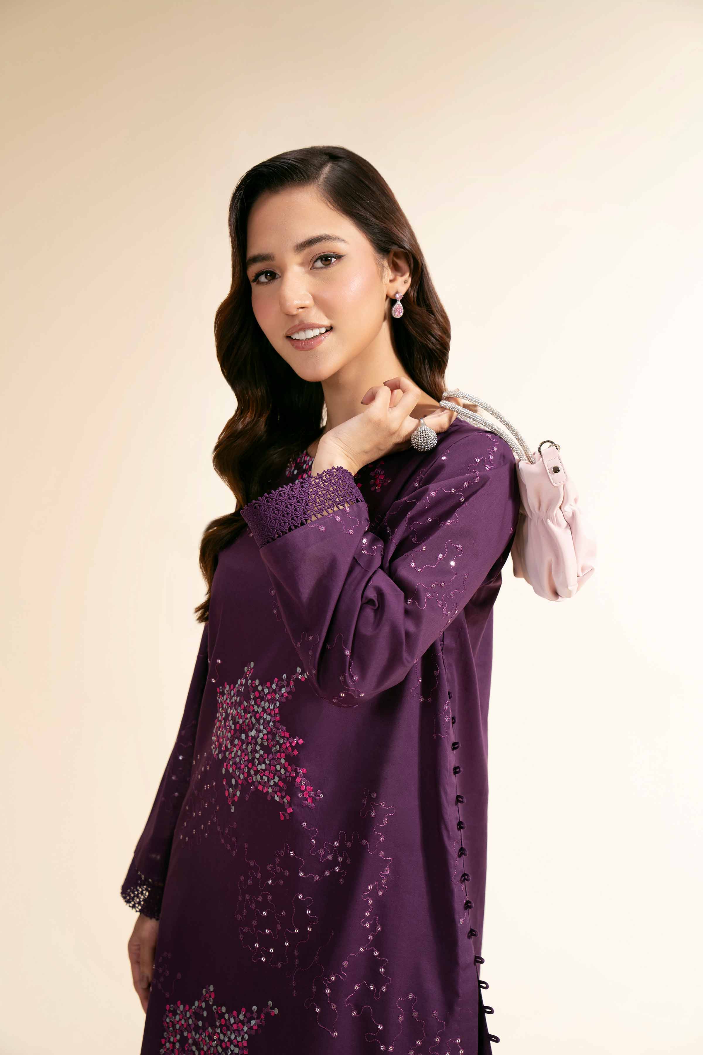NishatUK - Purple Embroidered   Cambric 2-piece unstitched Dress