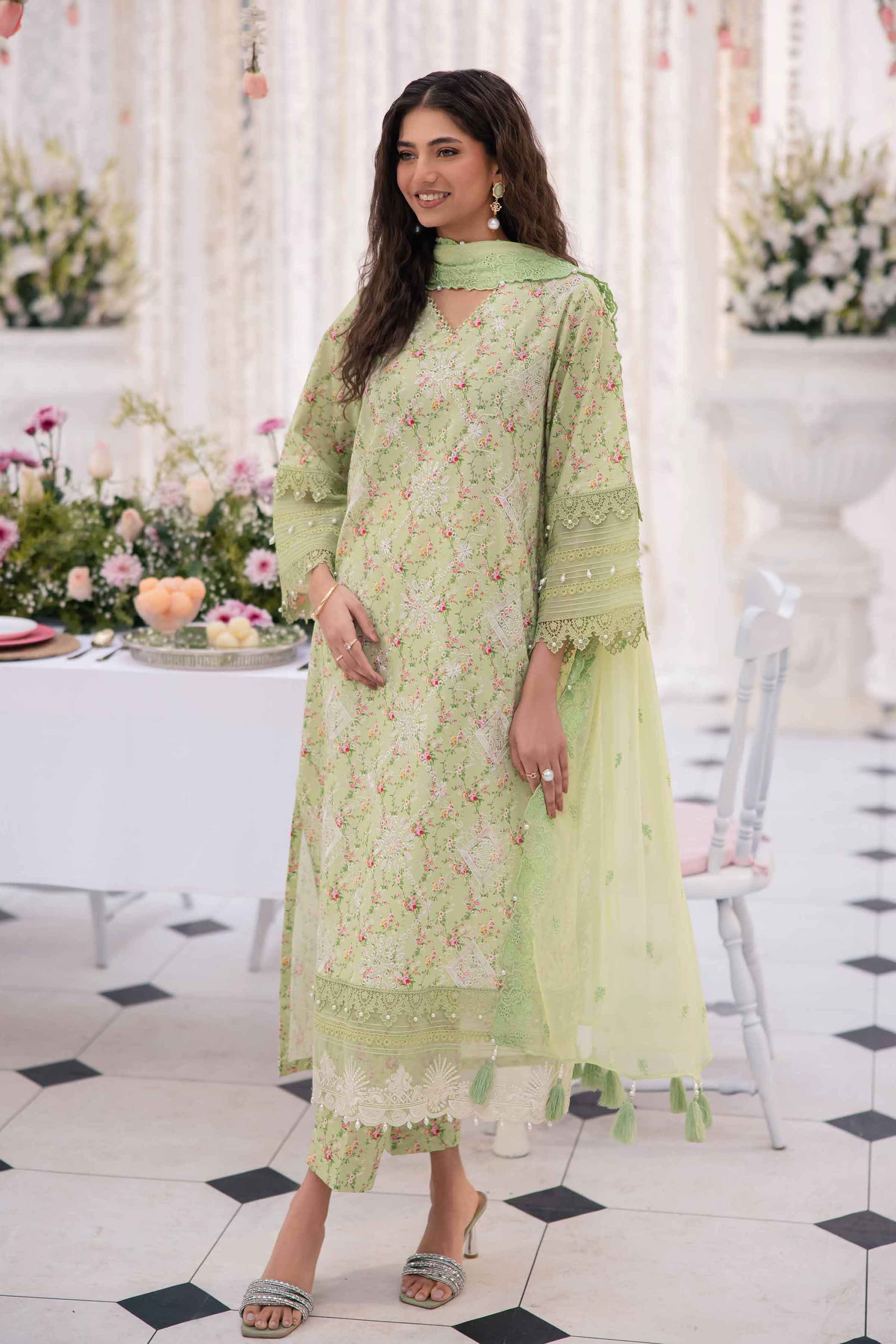 NishatUK - Mintgreen Embroidered   Cambric 3-piece unstitched Suit