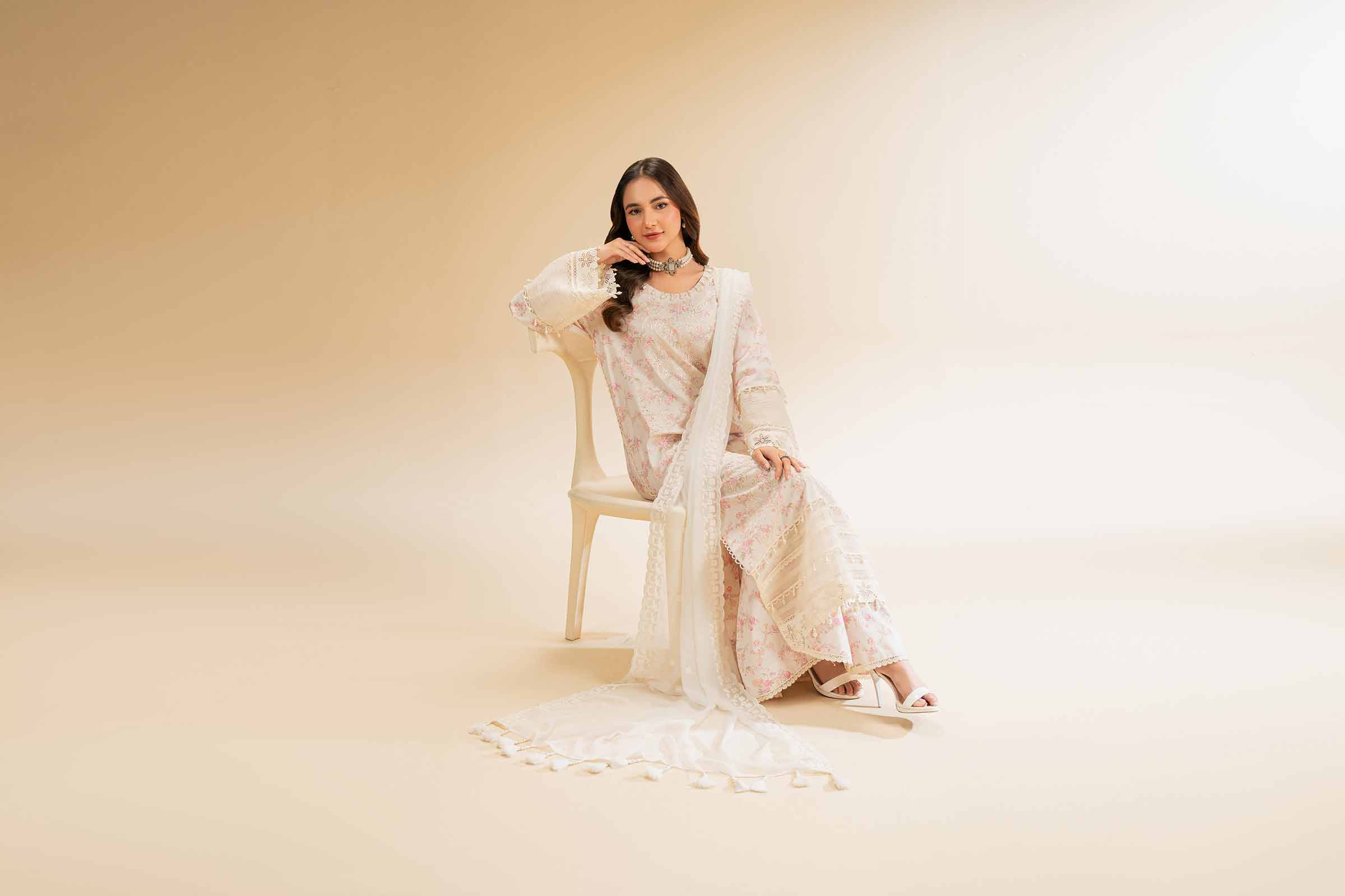 NishatUK - Beige Embroidered   Cambric 3-piece unstitched Suit