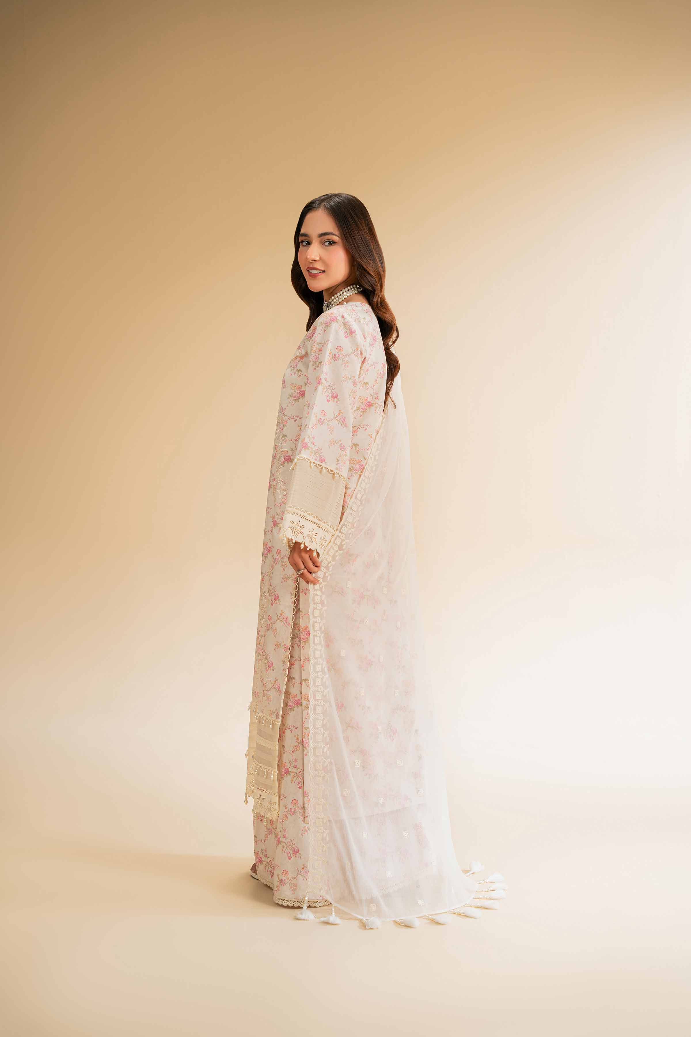 NishatUK - Beige Embroidered   Cambric 3-piece unstitched Suit