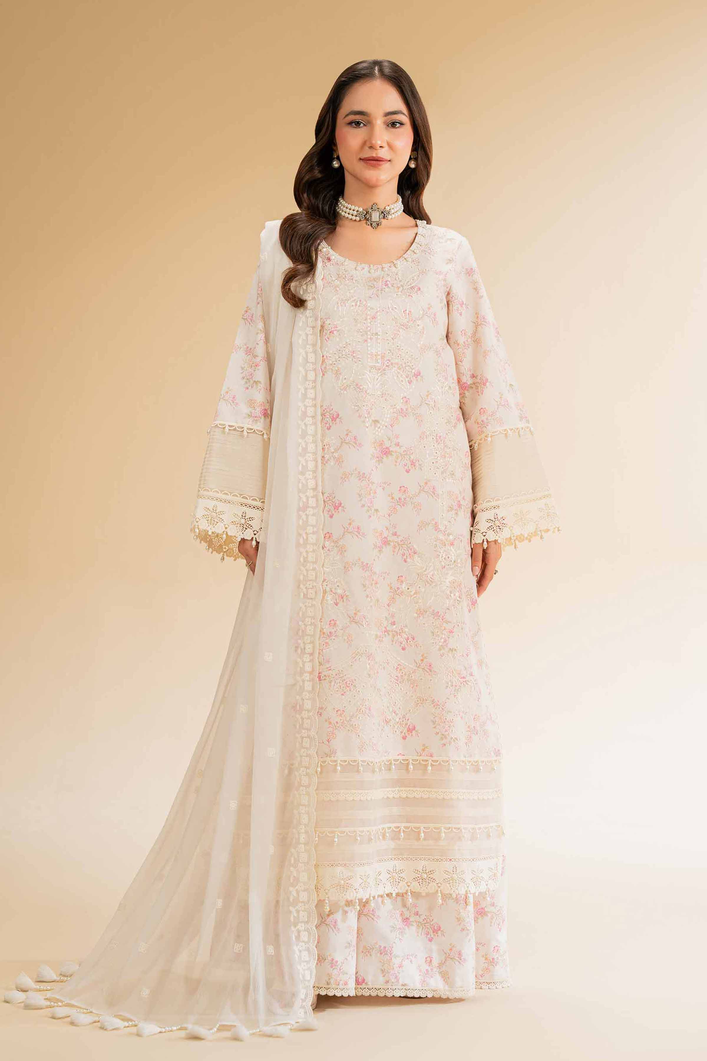 NishatUK - Beige Embroidered   Cambric 3-piece unstitched Suit