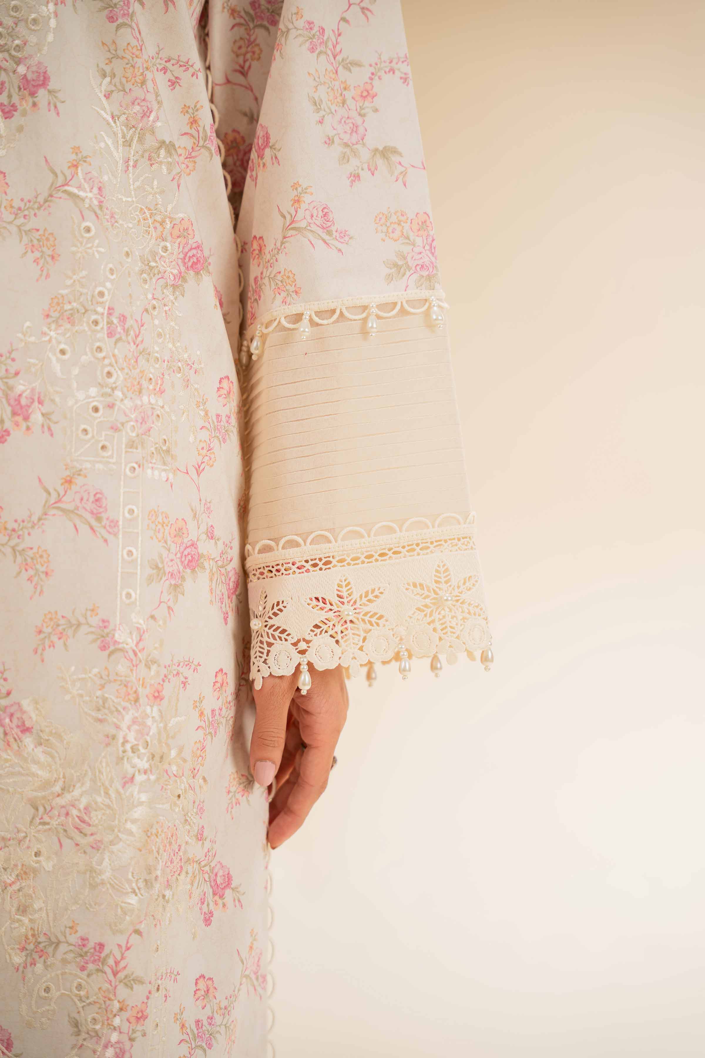 NishatUK - Beige Embroidered   Cambric 3-piece unstitched Suit