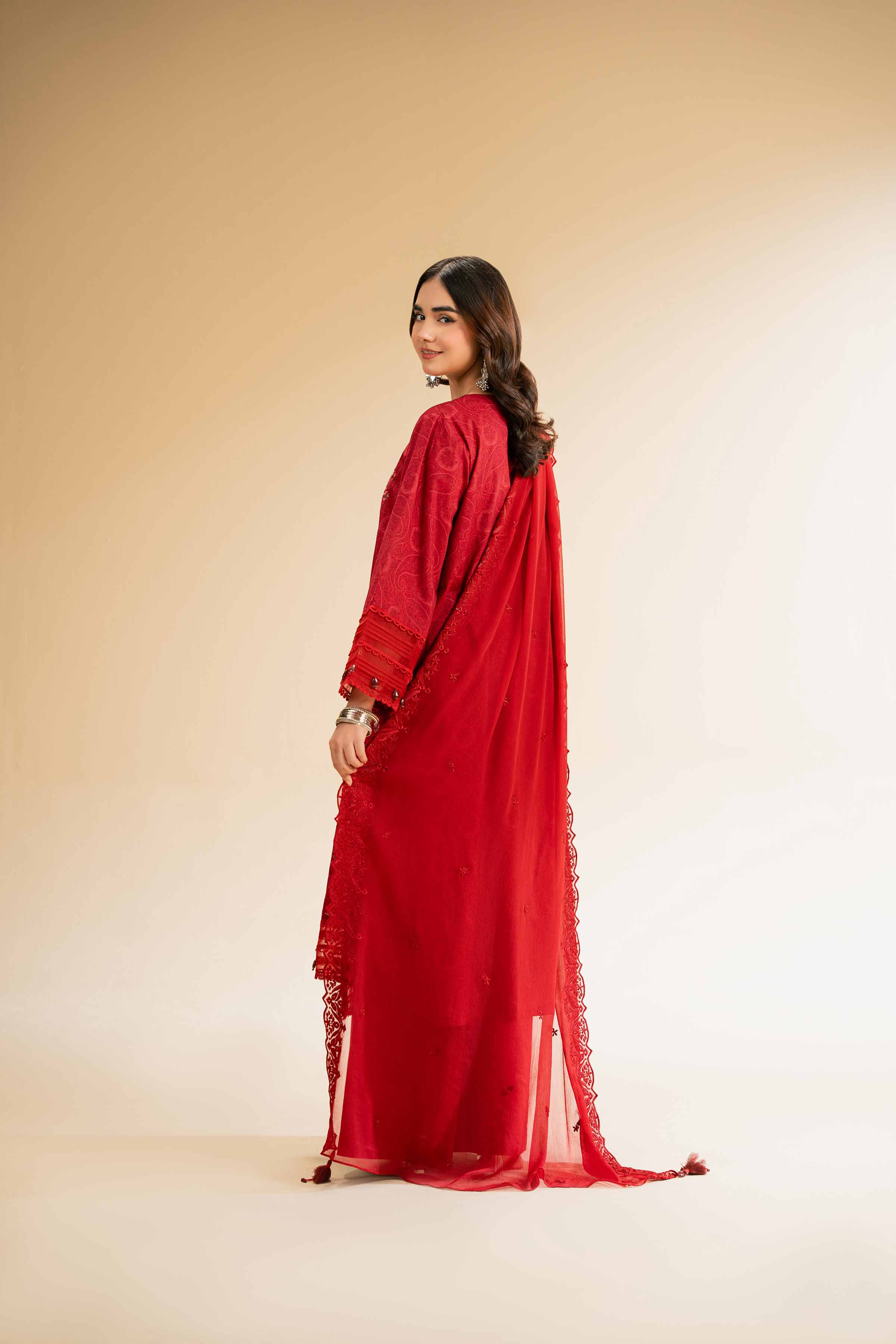 NishatUK - Red Embroidered   Cambric 3-piece unstitched Suit