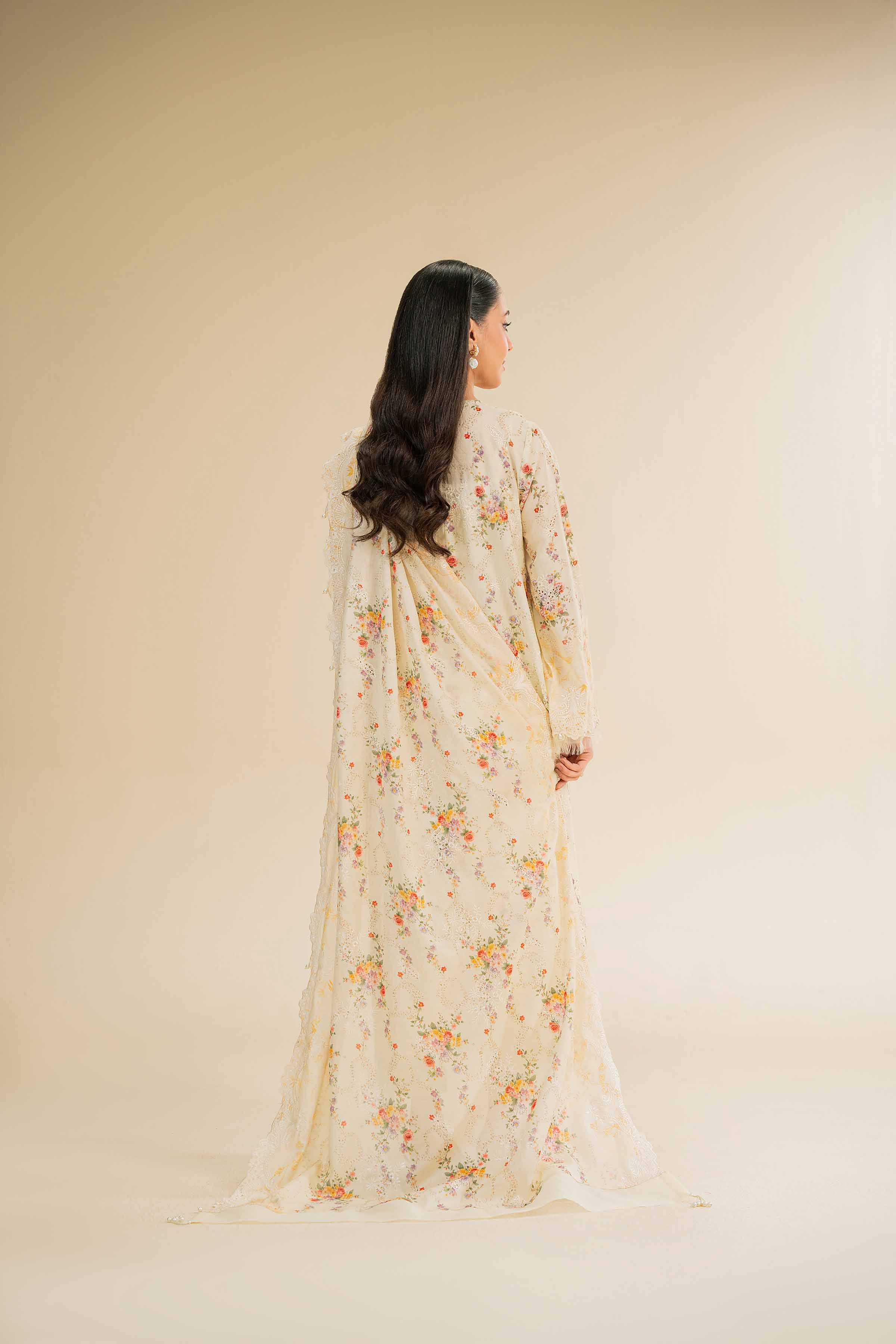 NishatUK - Pale Yellow Green Embroidered   Cambric 3-piece unstitched Suit