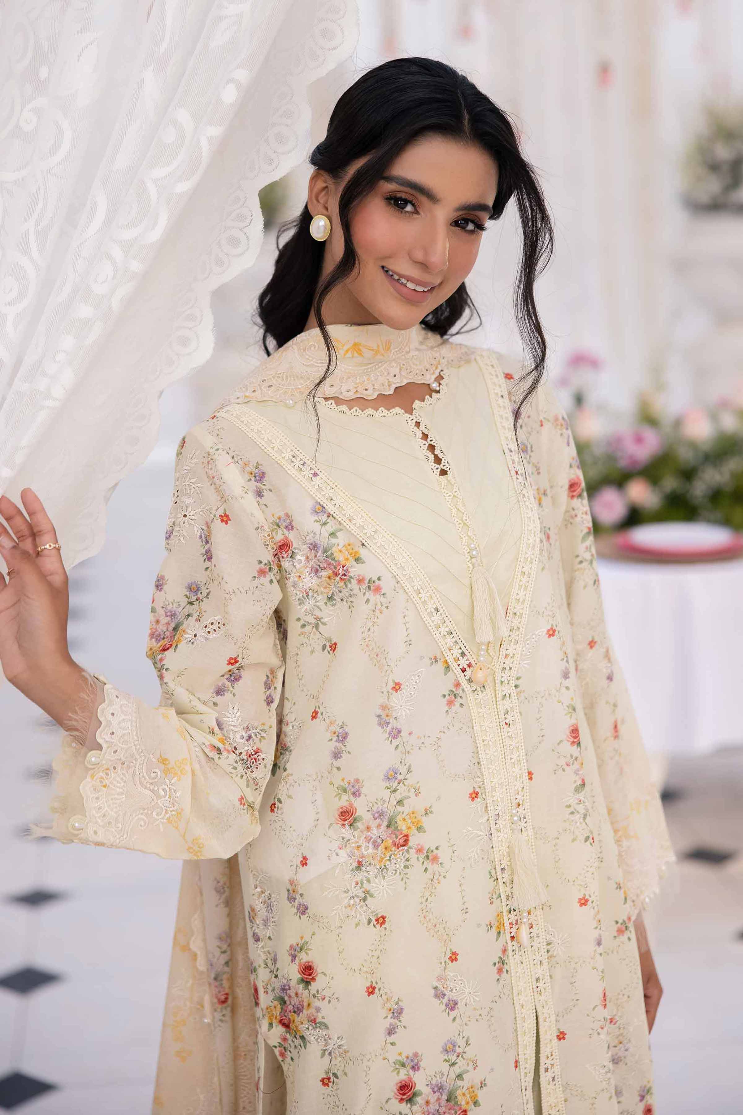 NishatUK - Pale Yellow Green Embroidered   Cambric 3-piece unstitched Suit
