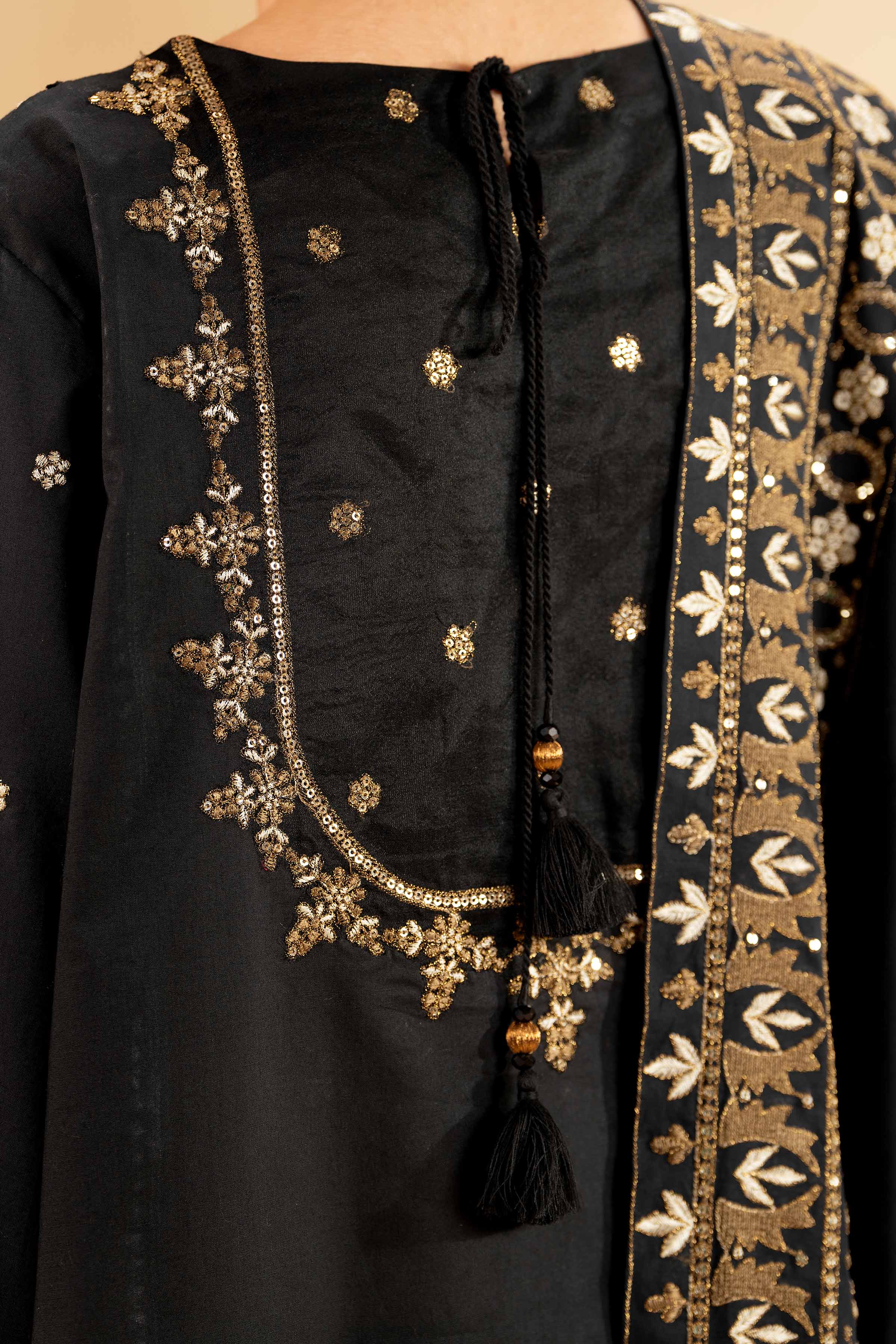 NishatUK - Black Embroidered   Cambric 3-piece unstitched Suit