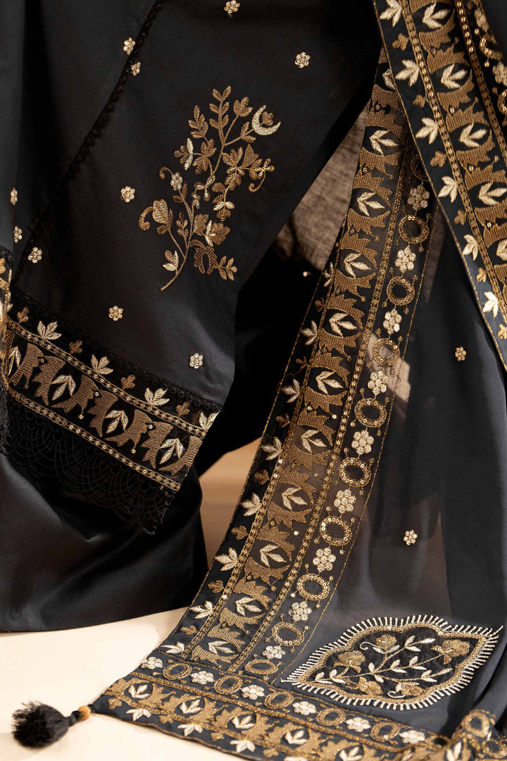 NishatUK - Black Embroidered   Cambric 3-piece unstitched Suit