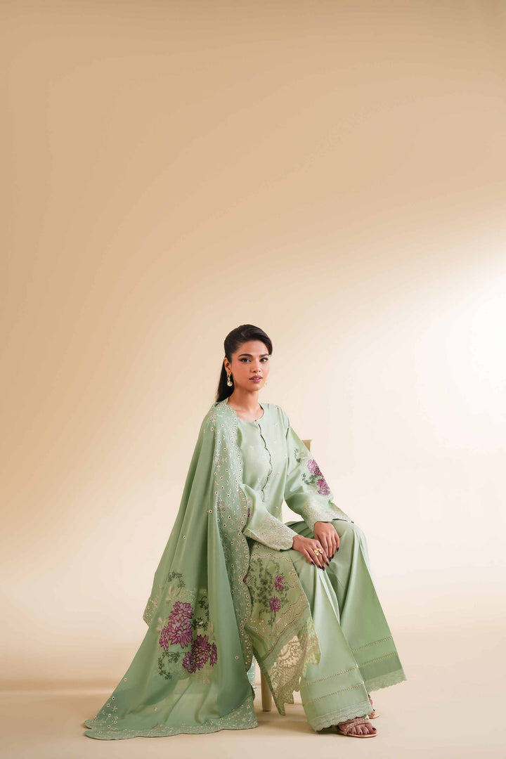 NishatUK - Green Embroidered   Cambric 3-piece unstitched Suit