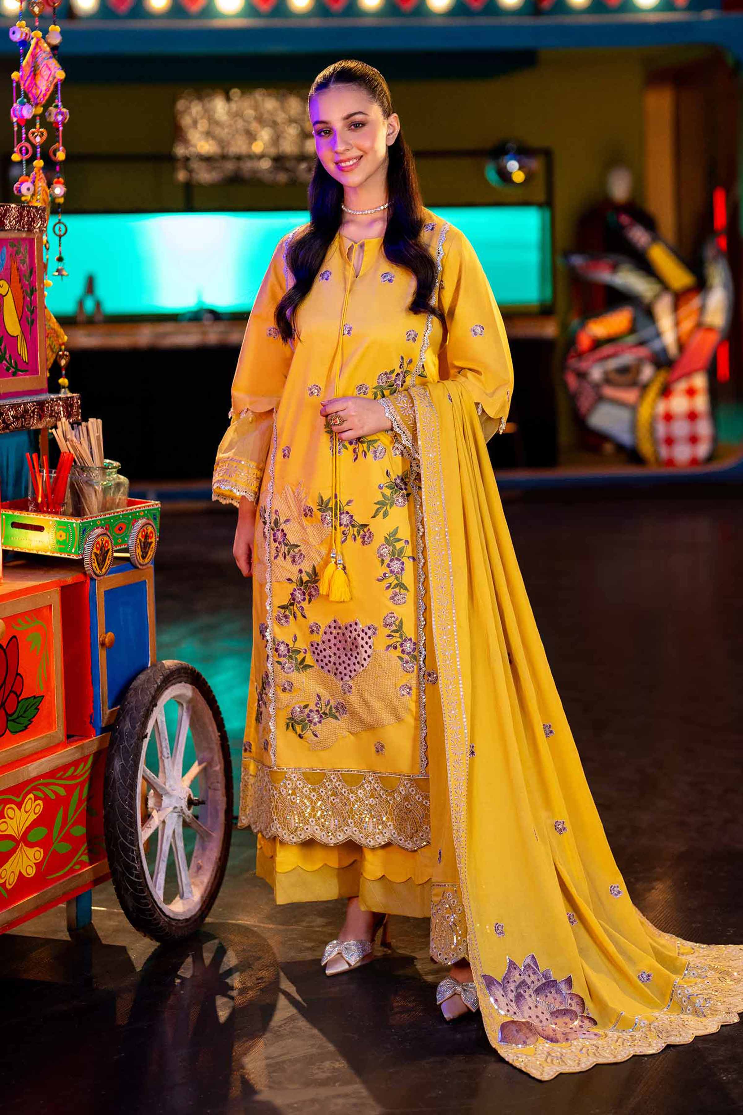 NishatUK - Yellow Embroidered   Cambric 3-piece unstitched Suit