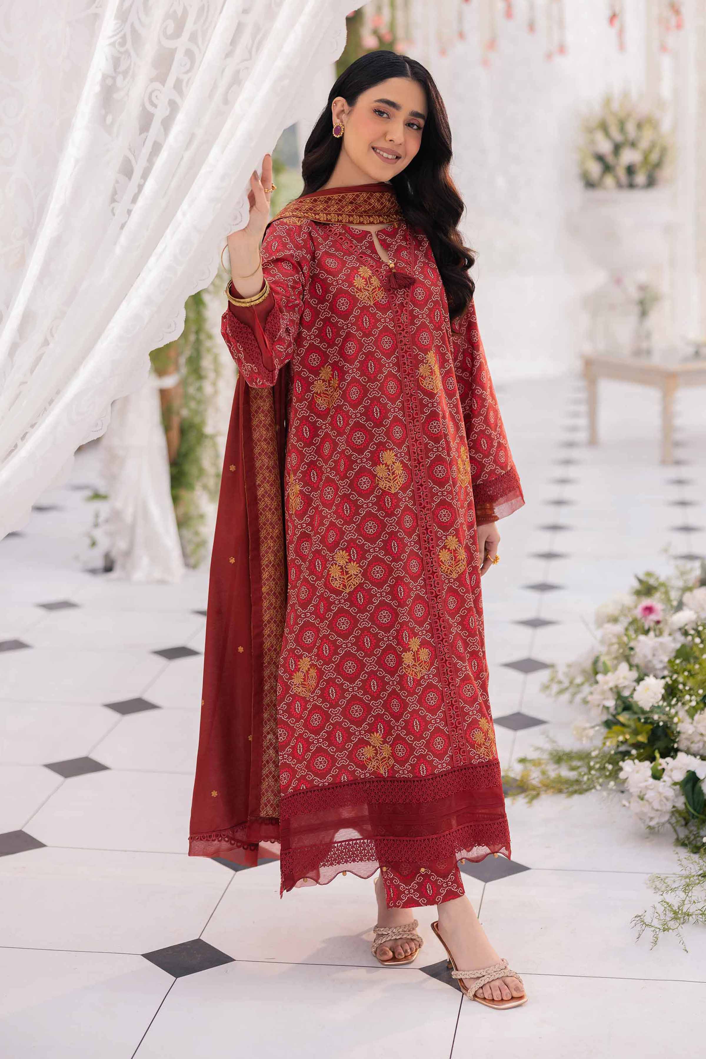 NishatUK - Red Embroidered   Cambric 3-piece unstitched Suit