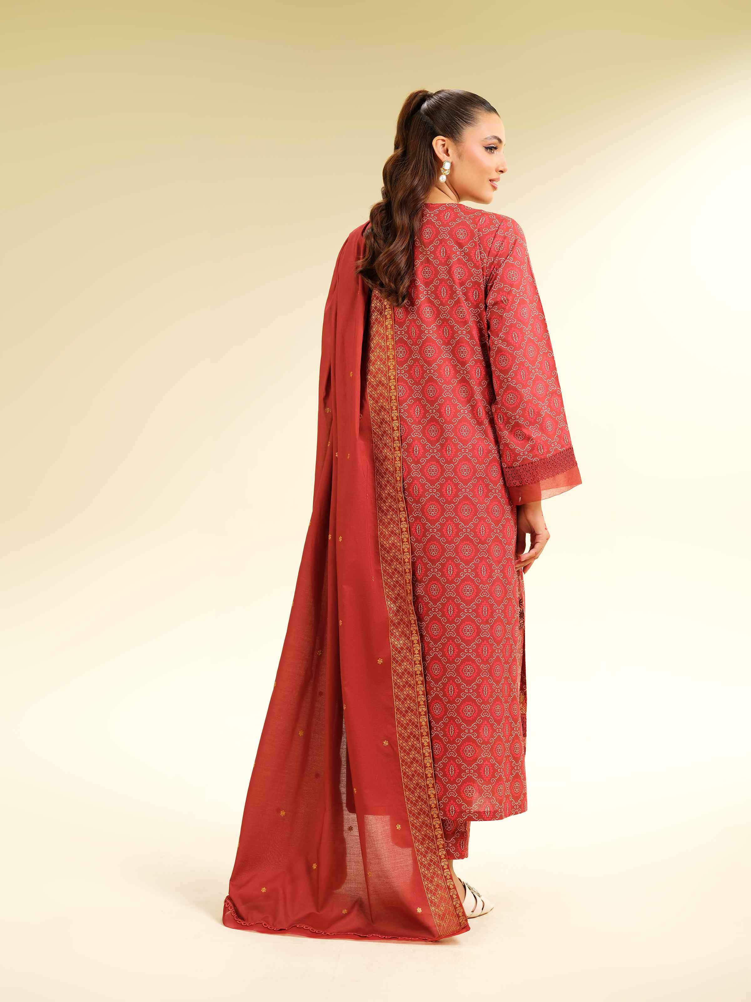 NishatUK - Red Embroidered   Cambric 3-piece unstitched Suit