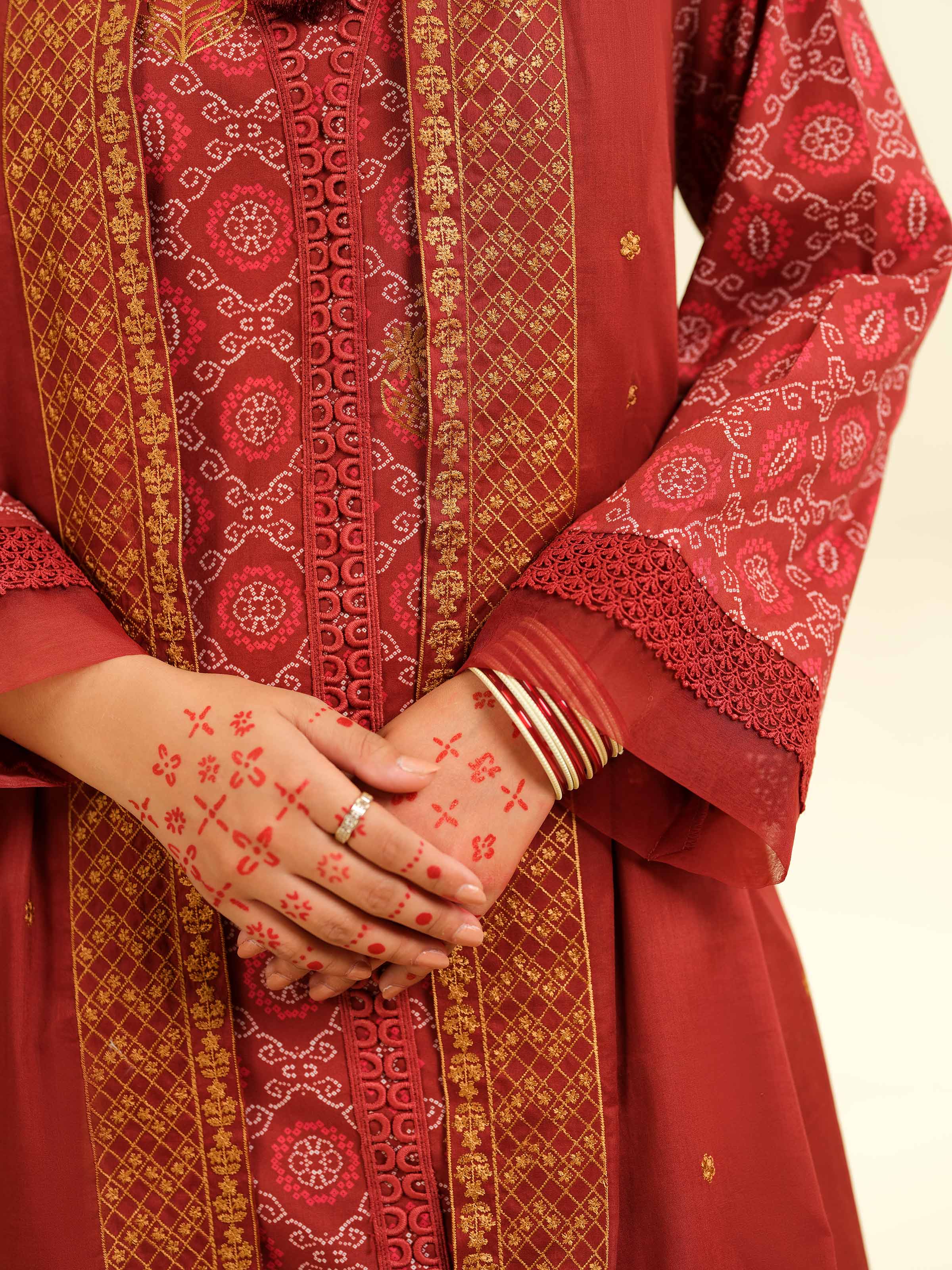 NishatUK - Red Embroidered   Cambric 3-piece unstitched Suit