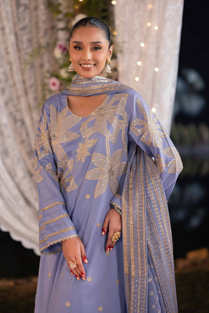NishatUK - Blue Embroidered   Cambric 3-piece unstitched Suit