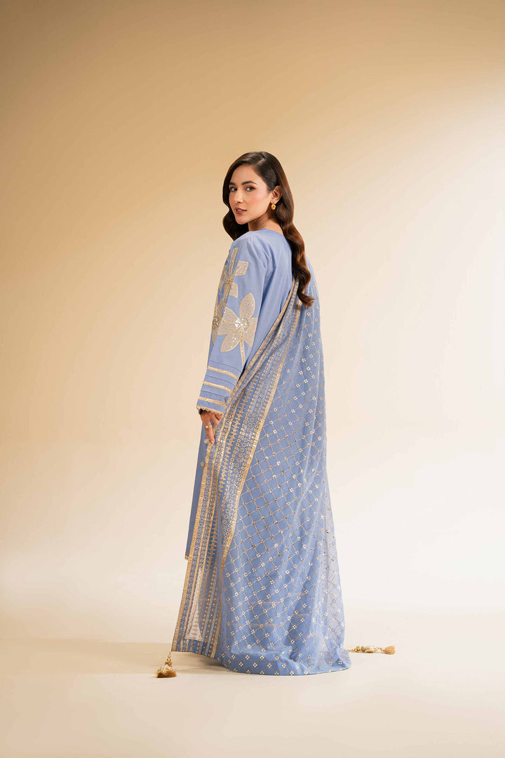 NishatUK - Blue Embroidered   Cambric 3-piece unstitched Suit