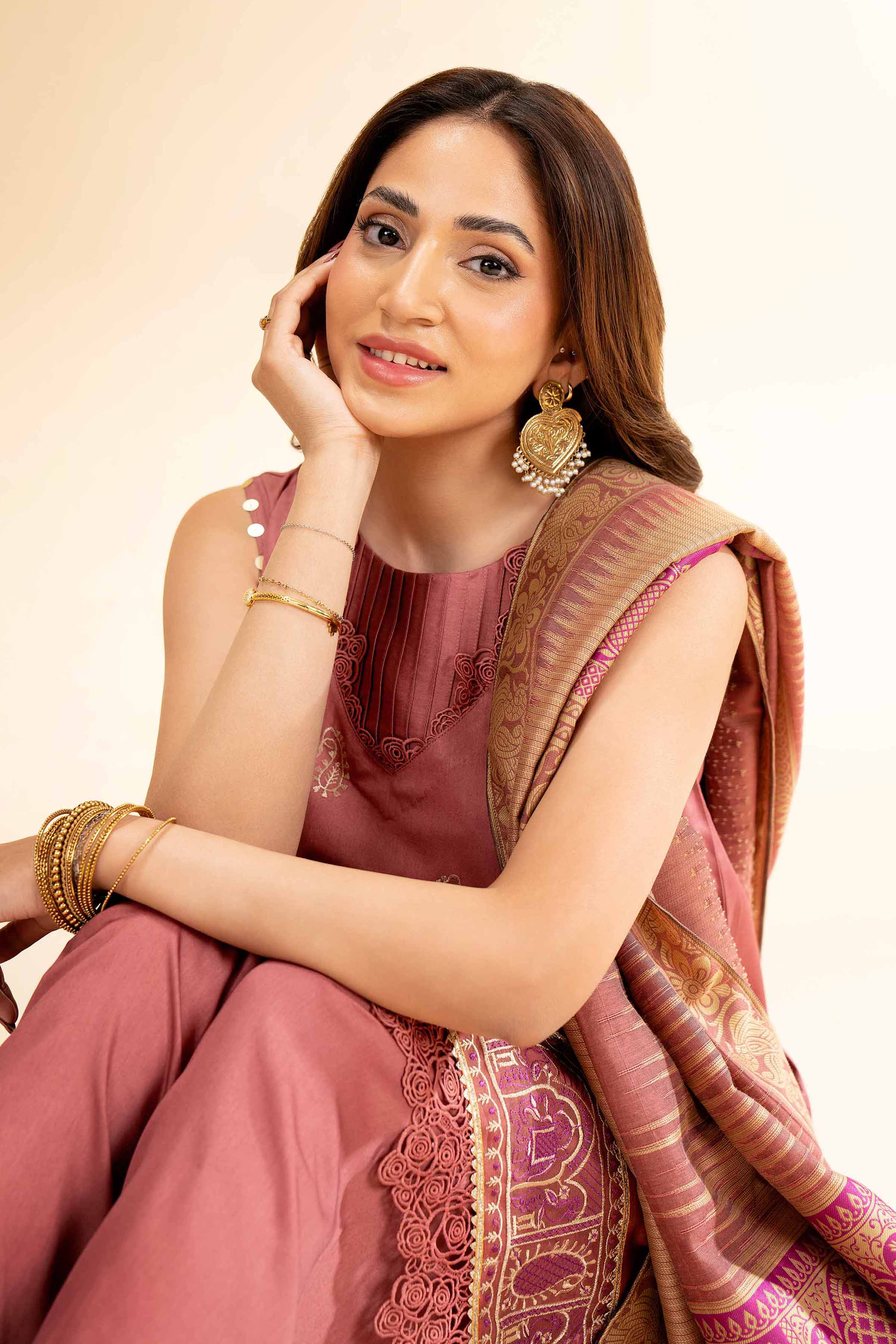 NishatUK - Marsala Embroidered   Satin 3-piece unstitched Suit