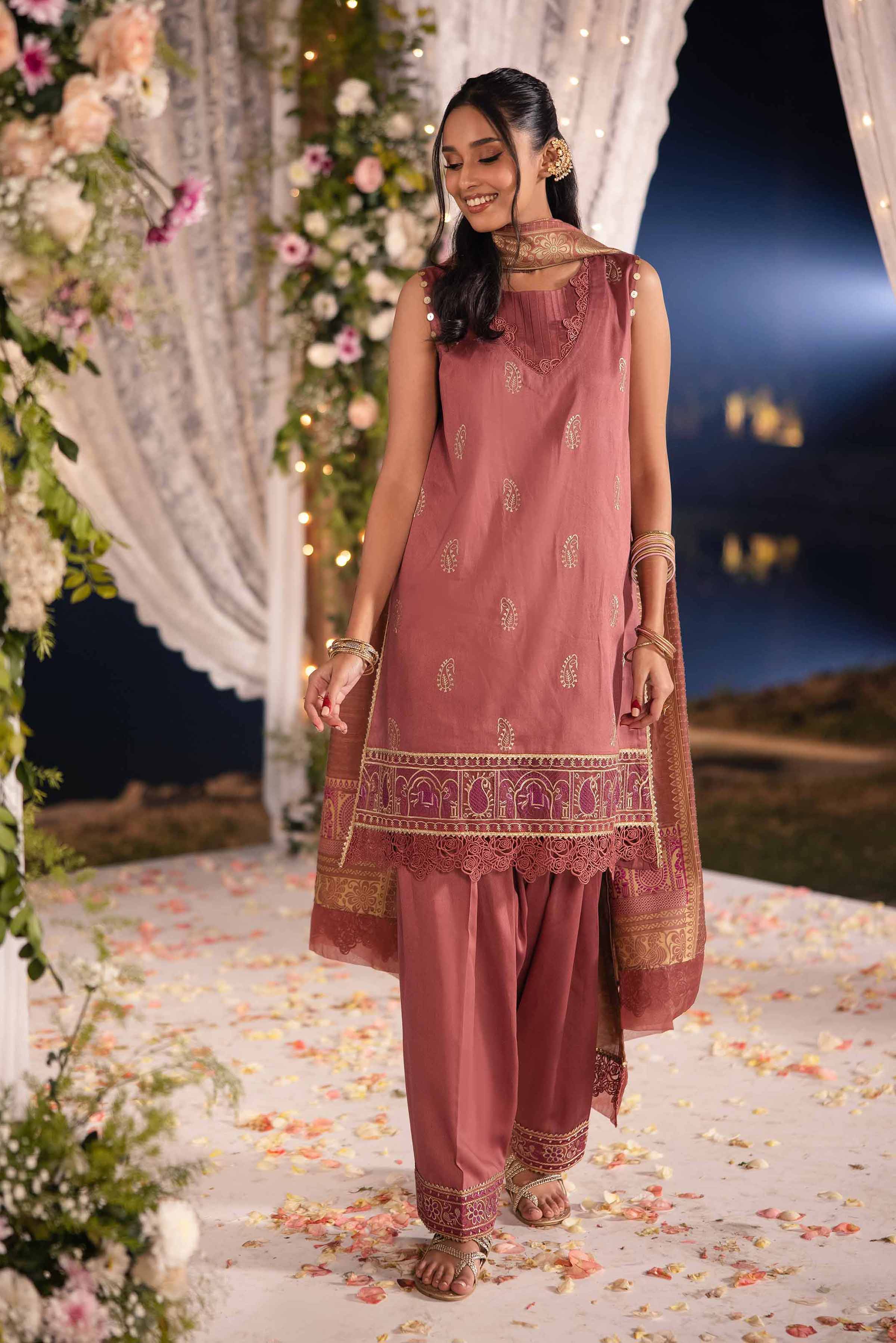 NishatUK - Marsala Embroidered   Satin 3-piece unstitched Suit