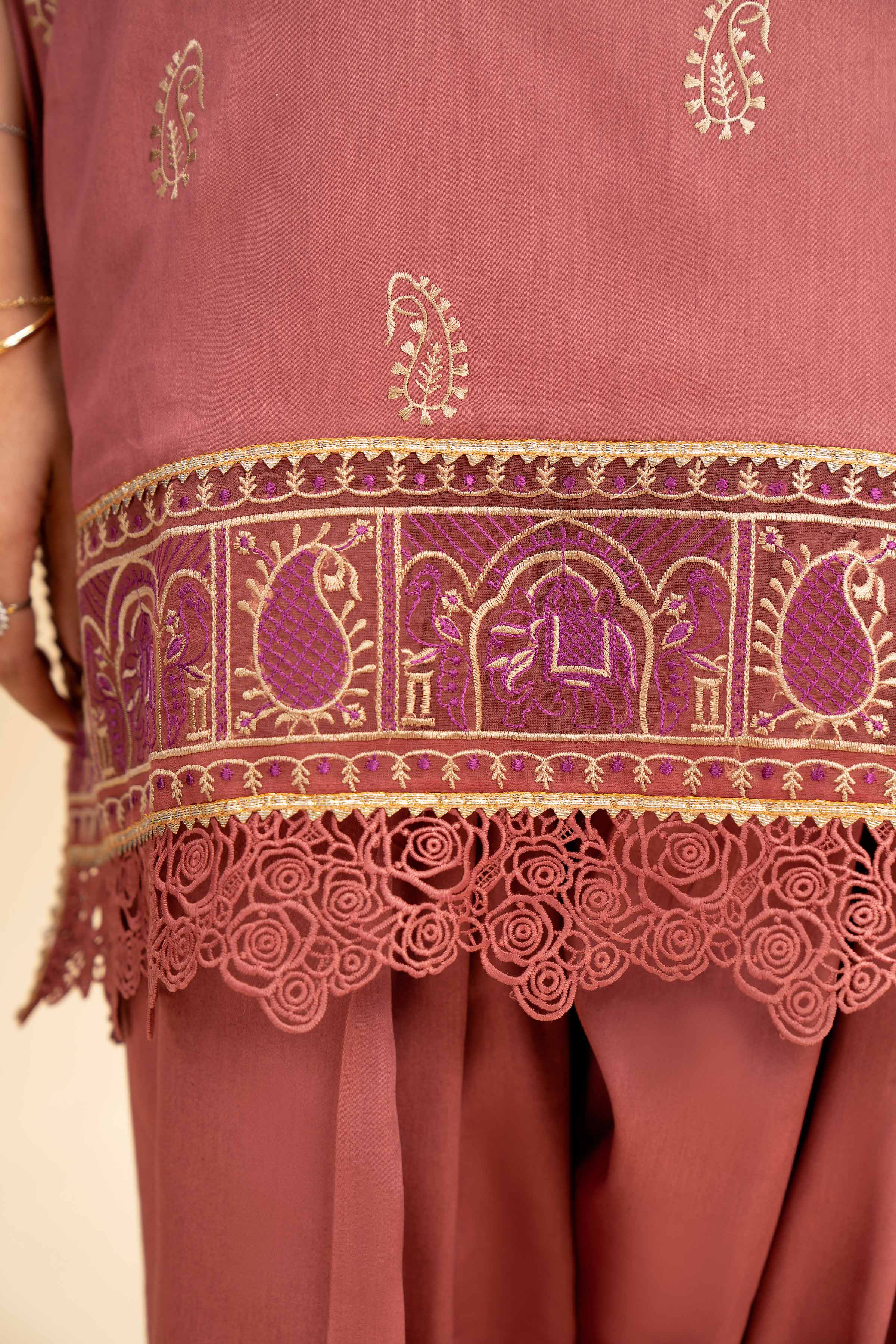 NishatUK - Marsala Embroidered   Satin 3-piece unstitched Suit