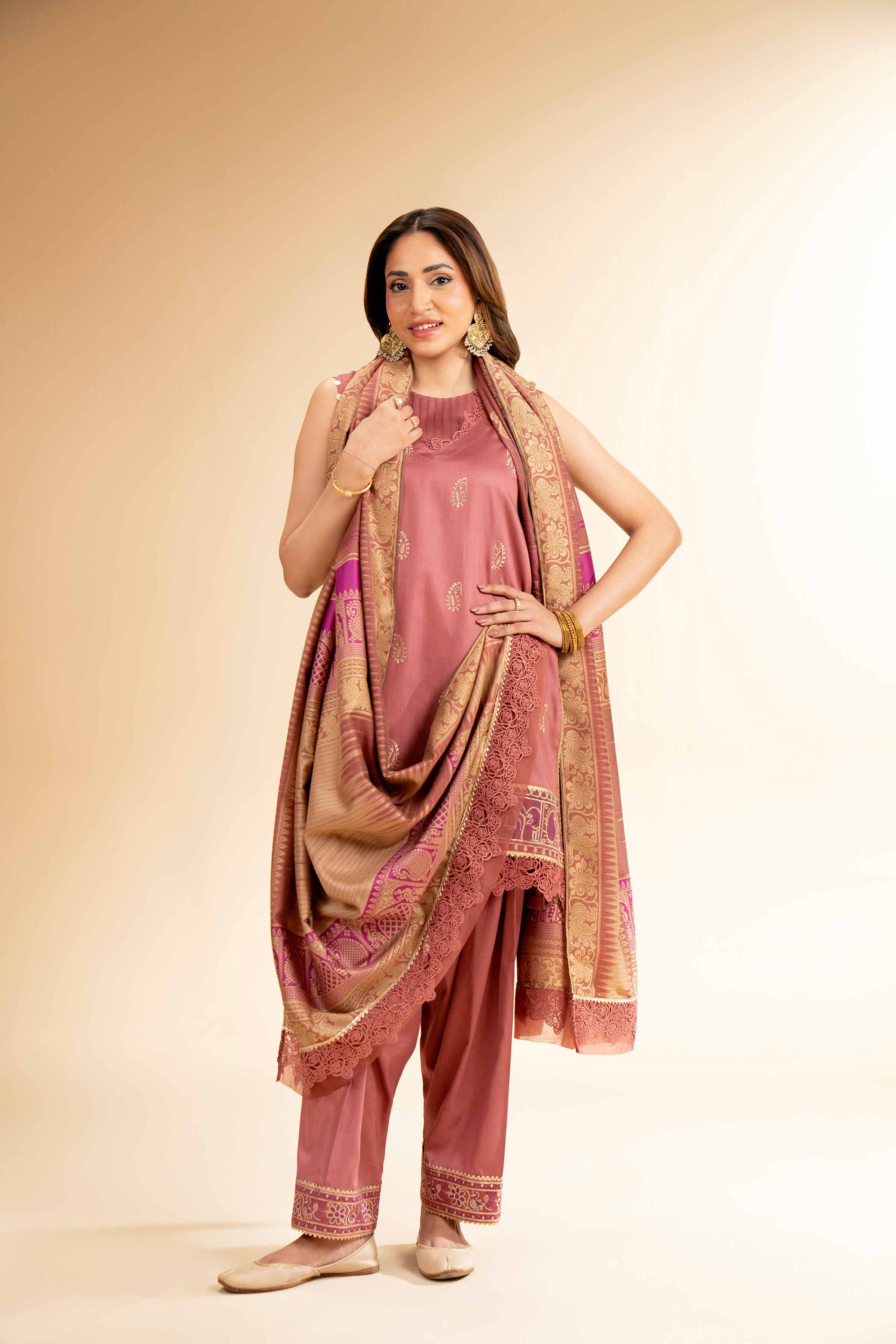 NishatUK - Marsala Embroidered   Satin 3-piece unstitched Suit