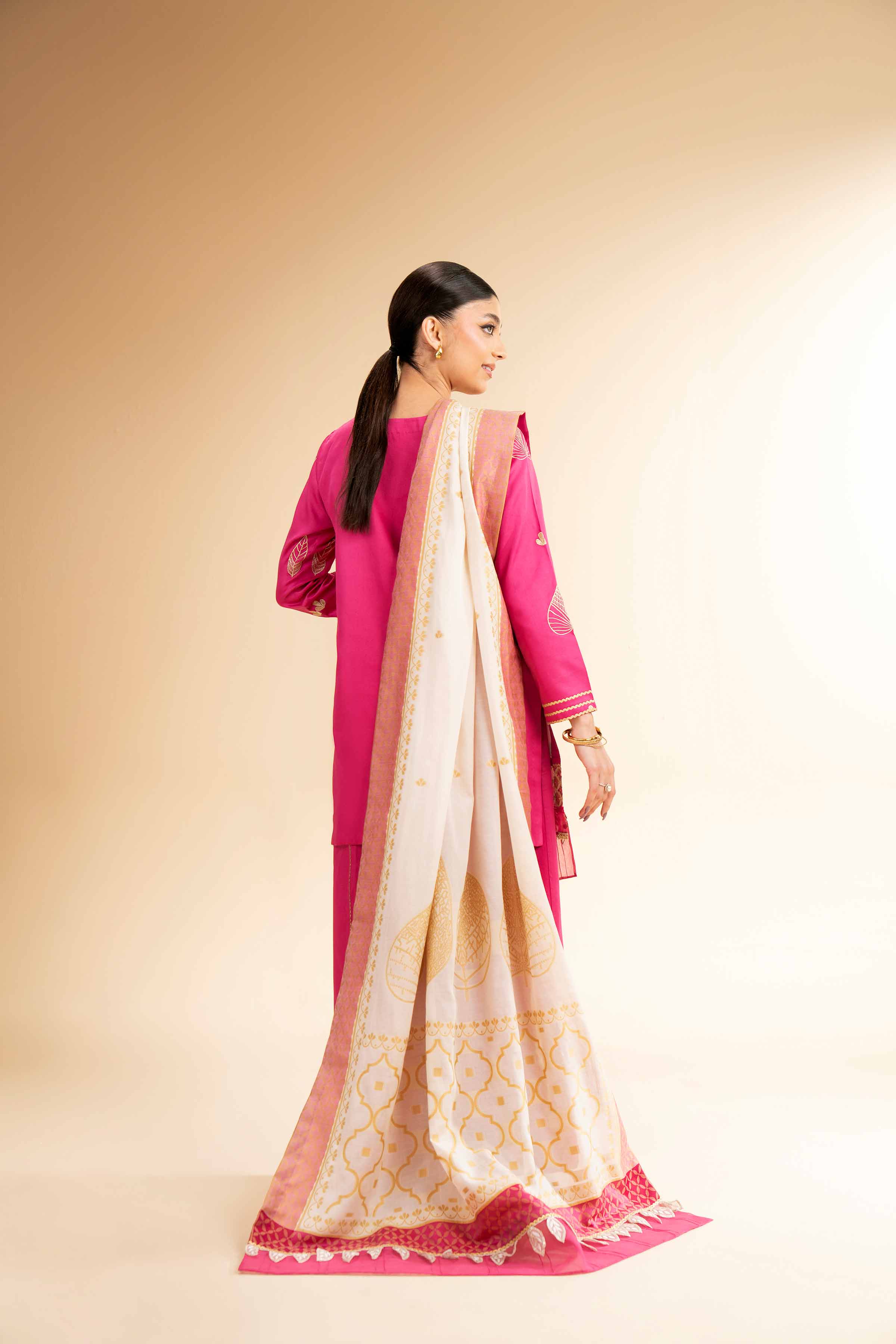 NishatUK - Beige Embroidered   Satin 3-piece unstitched Suit