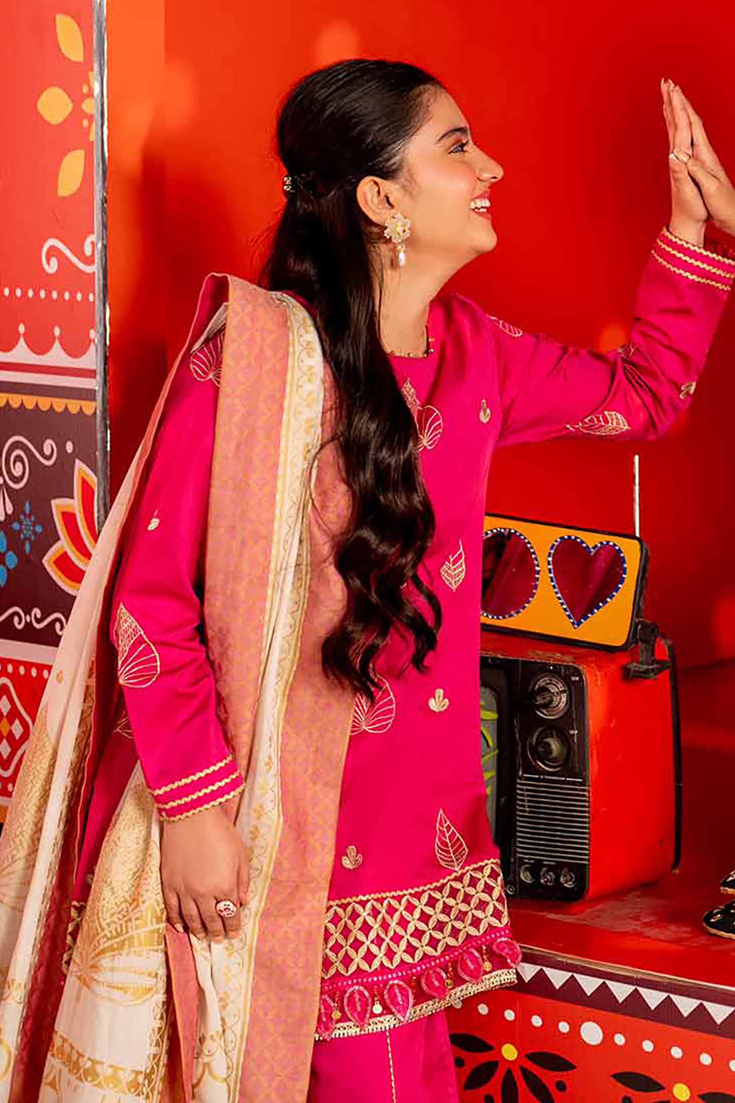 NishatUK - Beige Embroidered   Satin 3-piece unstitched Suit
