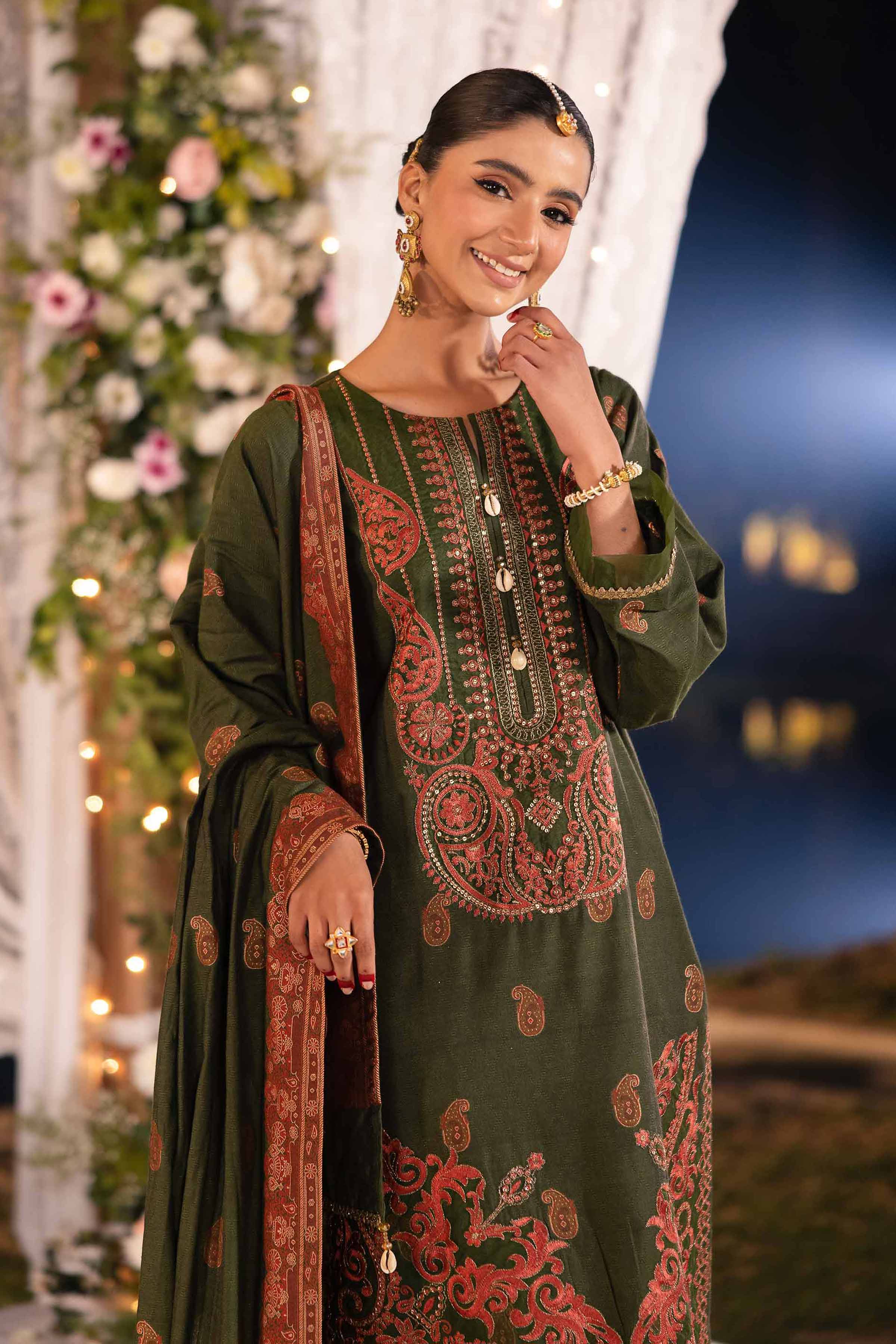 NishatUK - Green Embroidered  Banarsi 3-piece unstitched Suit