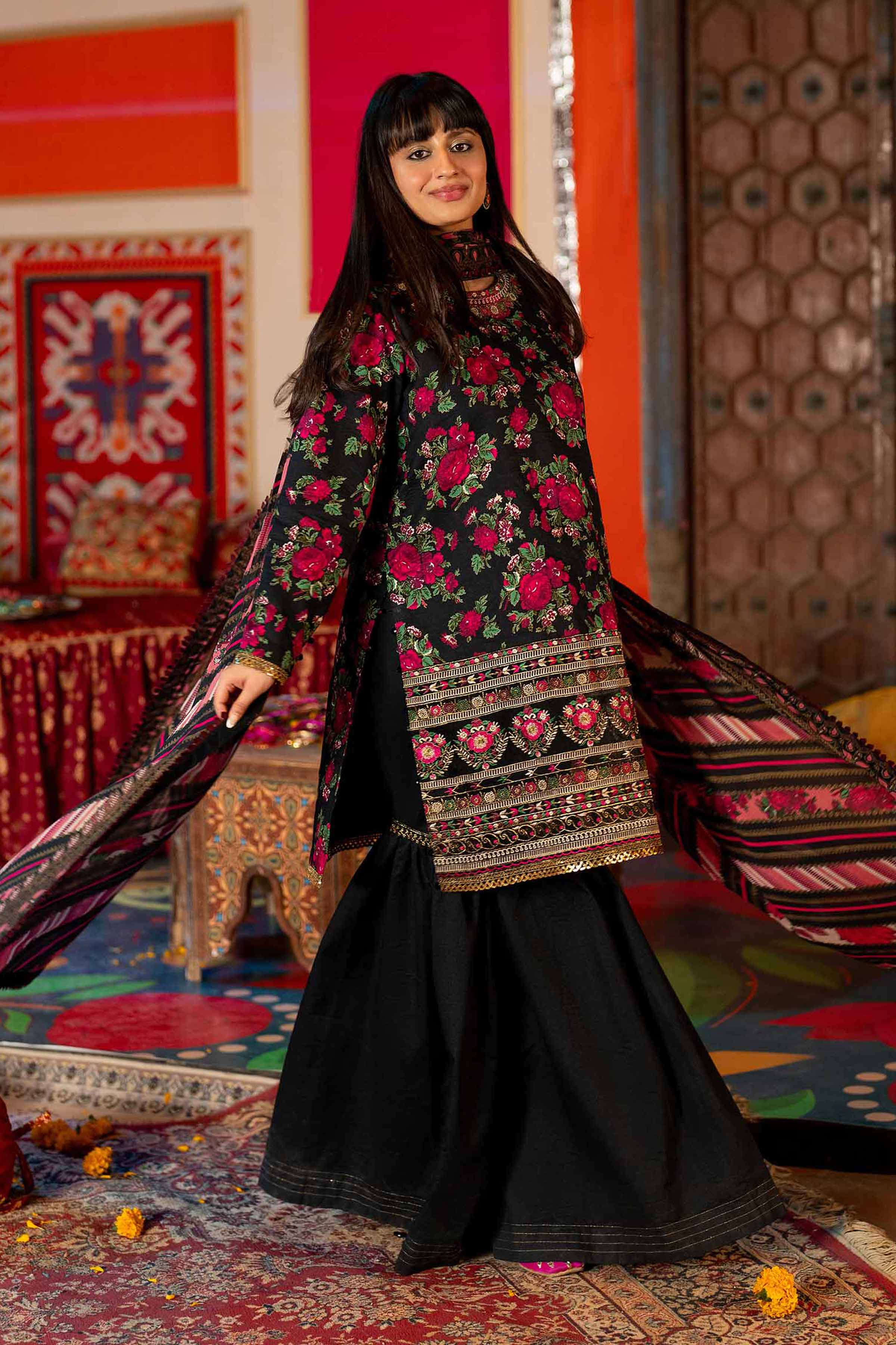NishatUK - Black Embroidered  Lawn 3-piece unstitched Suit