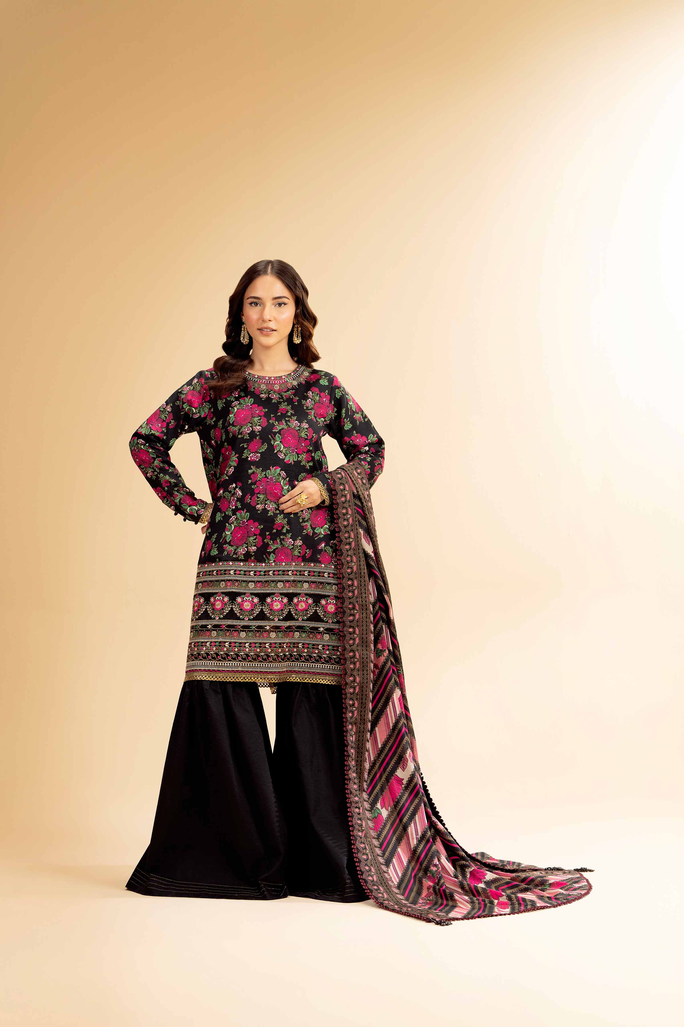 NishatUK - Black Embroidered  Lawn 3-piece unstitched Suit