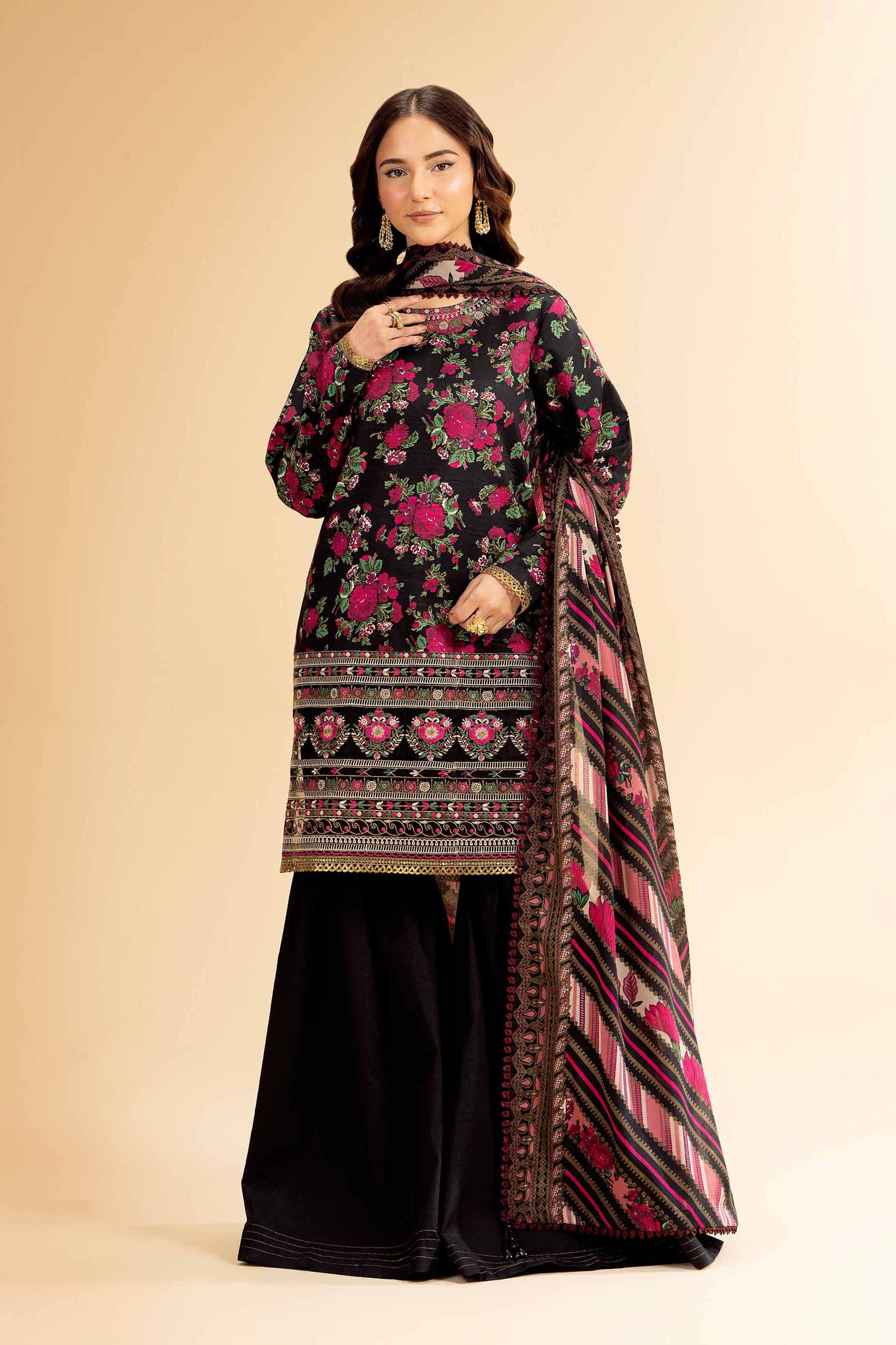 NishatUK - Black Embroidered  Lawn 3-piece unstitched Suit
