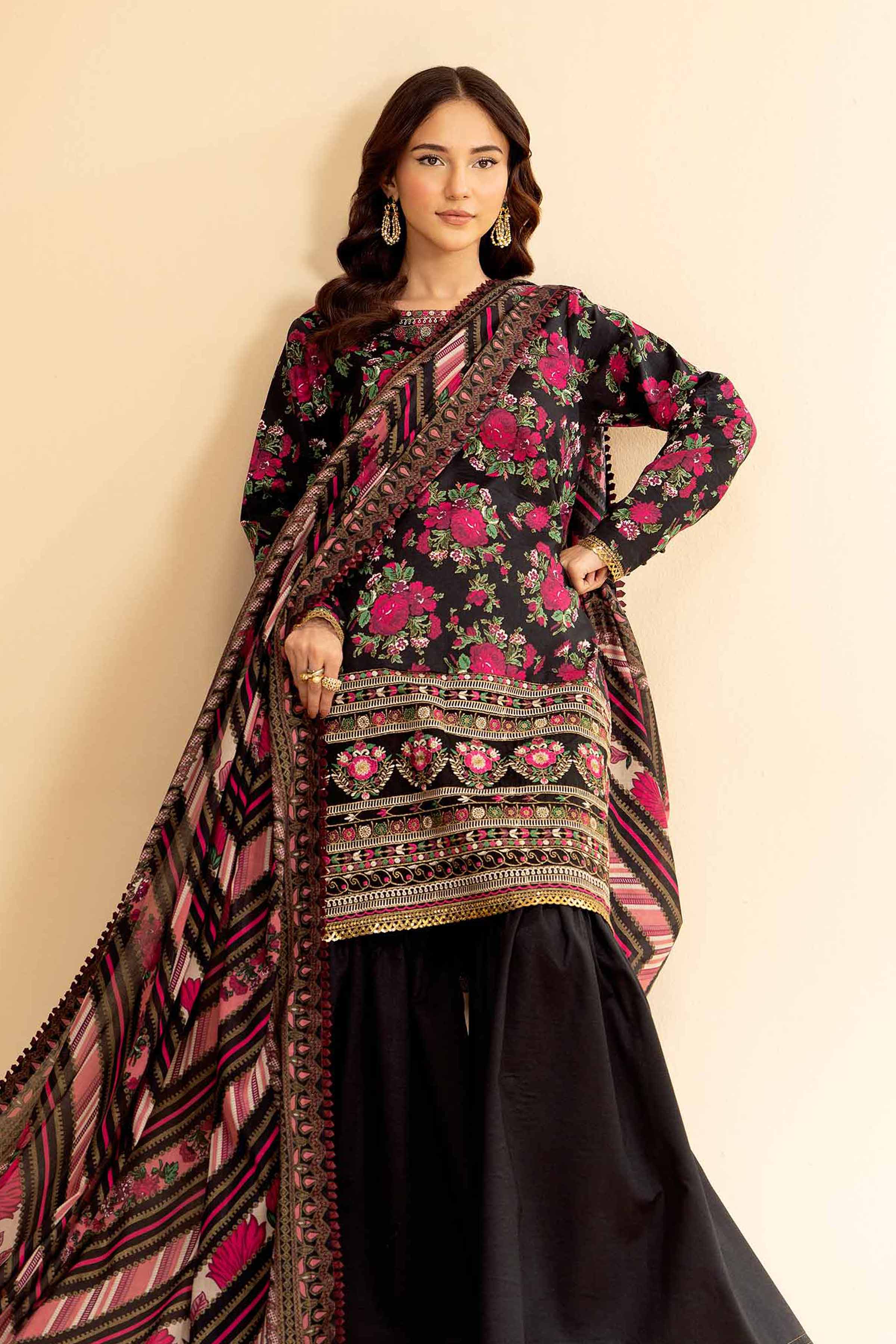 NishatUK - Black Embroidered  Lawn 3-piece unstitched Suit