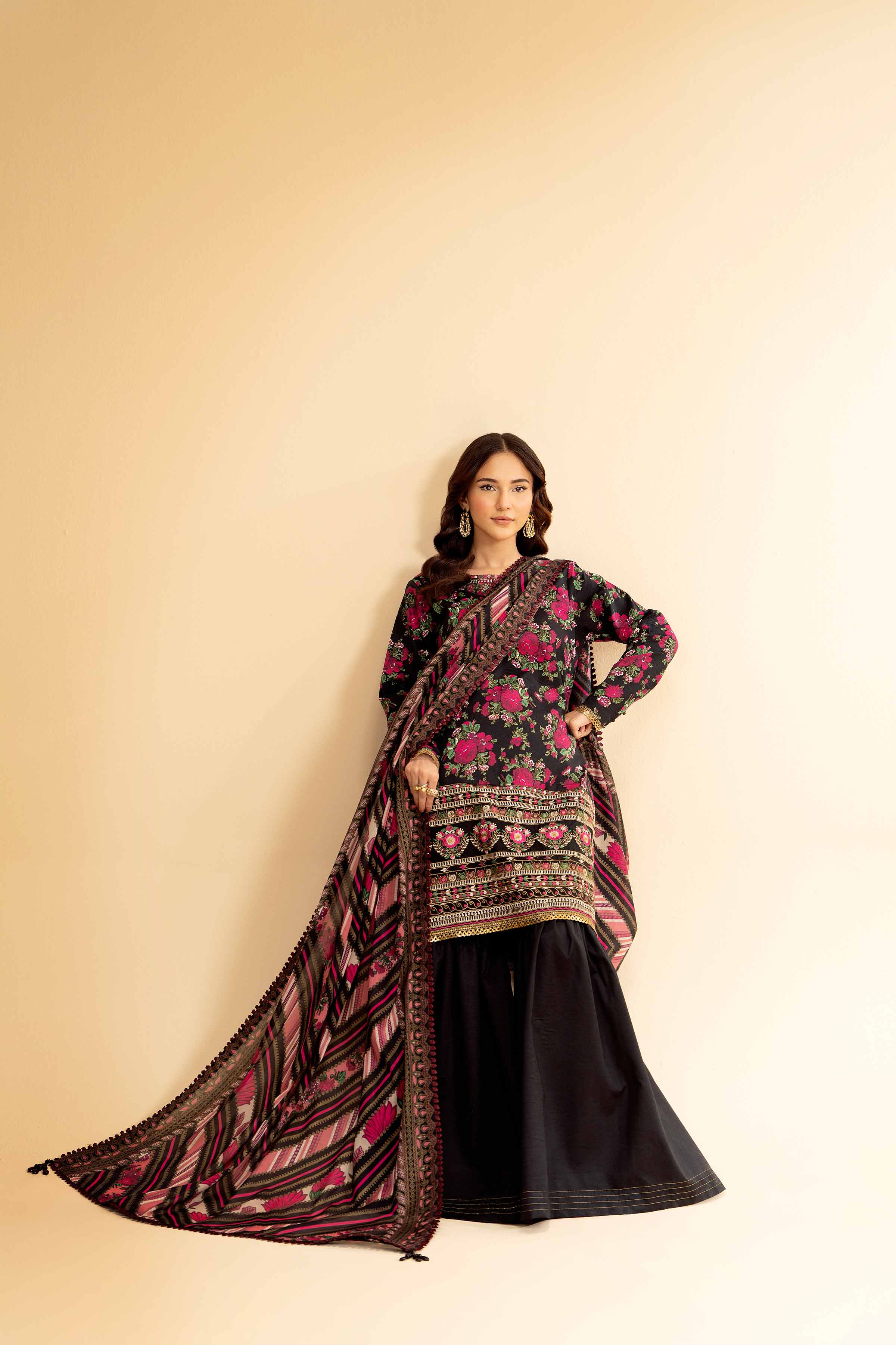 NishatUK - Black Embroidered  Lawn 3-piece unstitched Suit