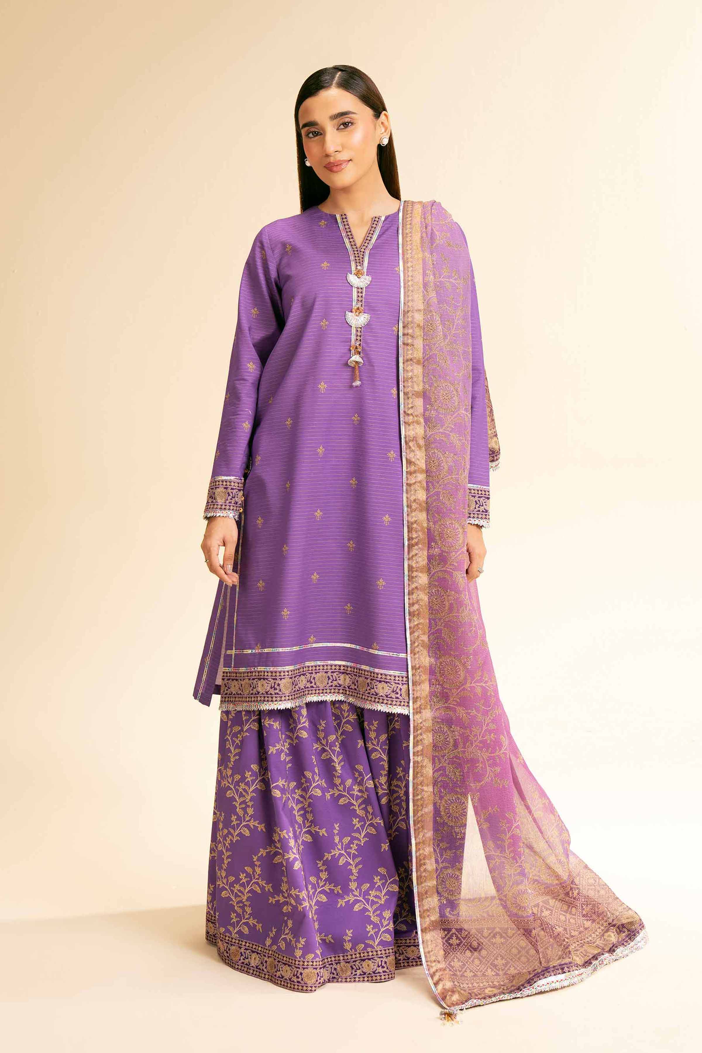 NishatUK - Purple Printed Lawn 3-piece unstitched Suit