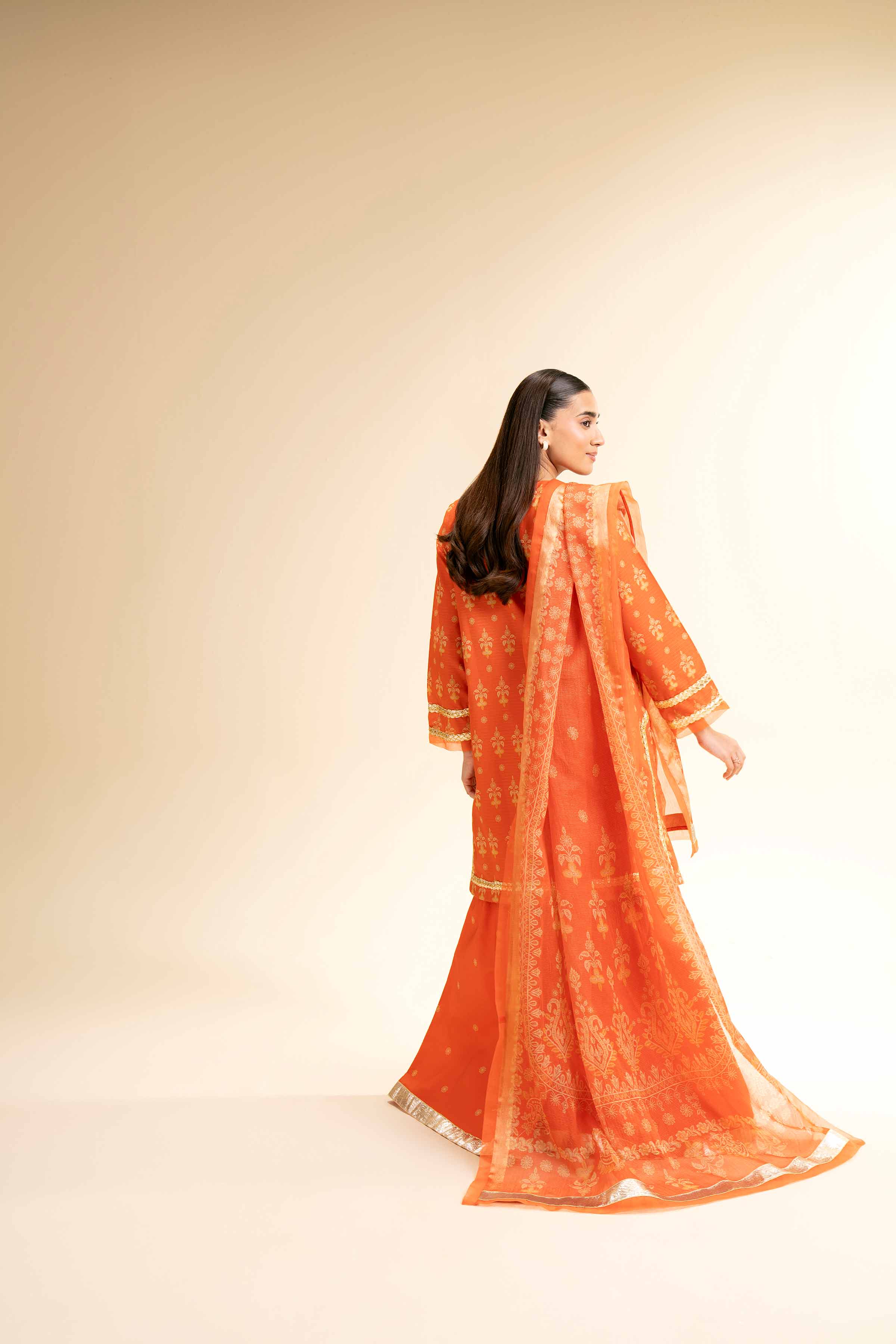 NishatUK - Orange Printed Lawn 3-piece unstitched Suit