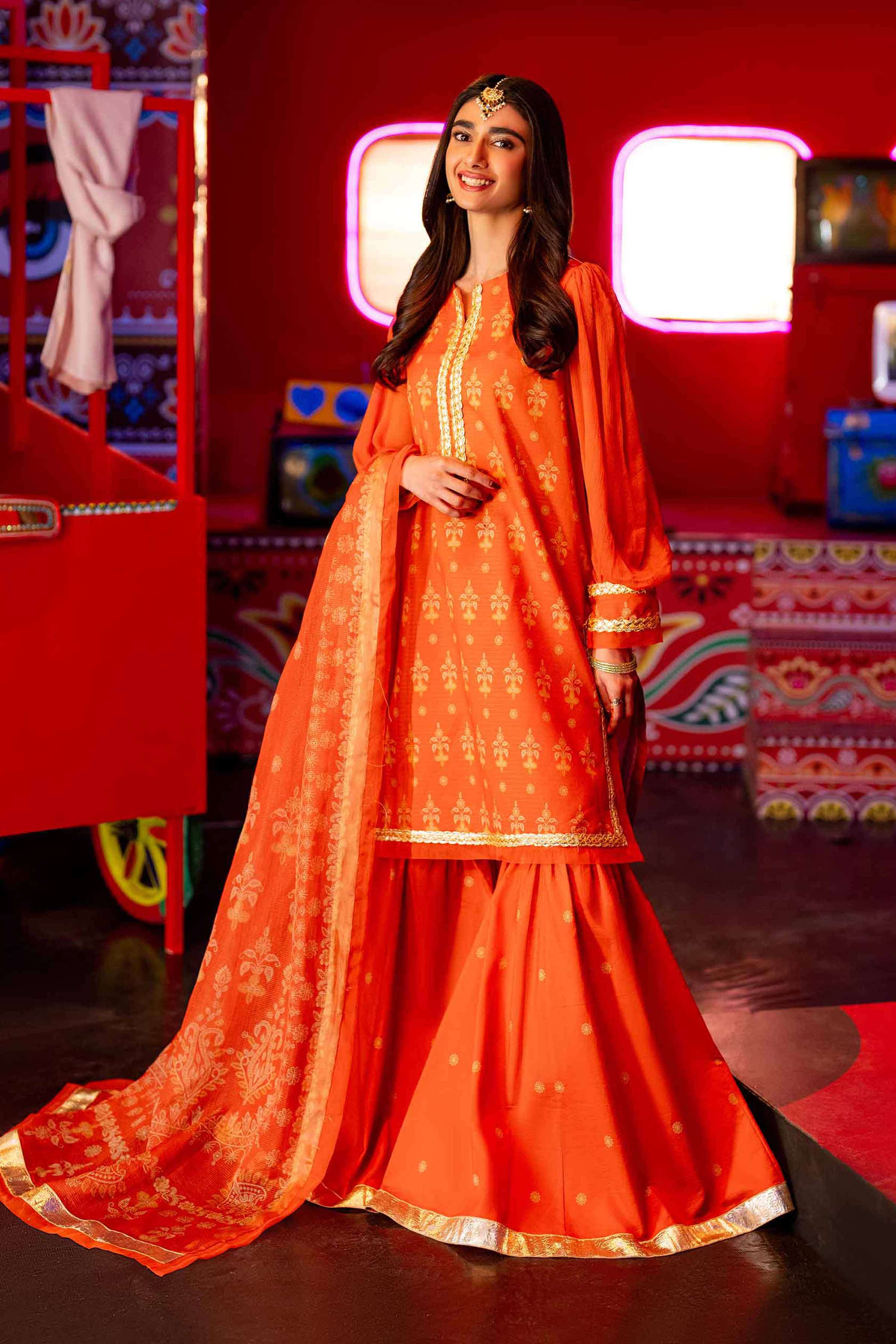 NishatUK - Orange Printed Lawn 3-piece unstitched Suit